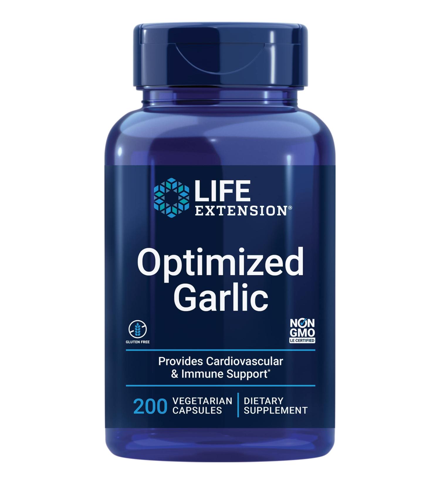 Buy Life Extension Optimized Garlic Capsules - 200 Vegetarian Capsules for Heart Health & Immune Support - Buy Online on GoSupps.com