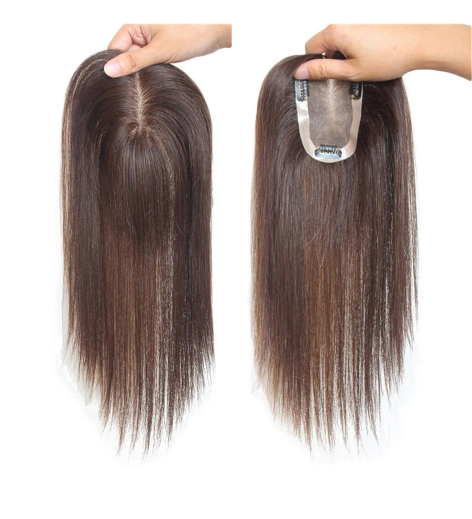 Buy Remy Human Hair Topper for Thinning Hair - 3x4.7 Mono Hand Tied Medium Brown 8 Length | International Shipping Available - Buy Online on GoSupps.com