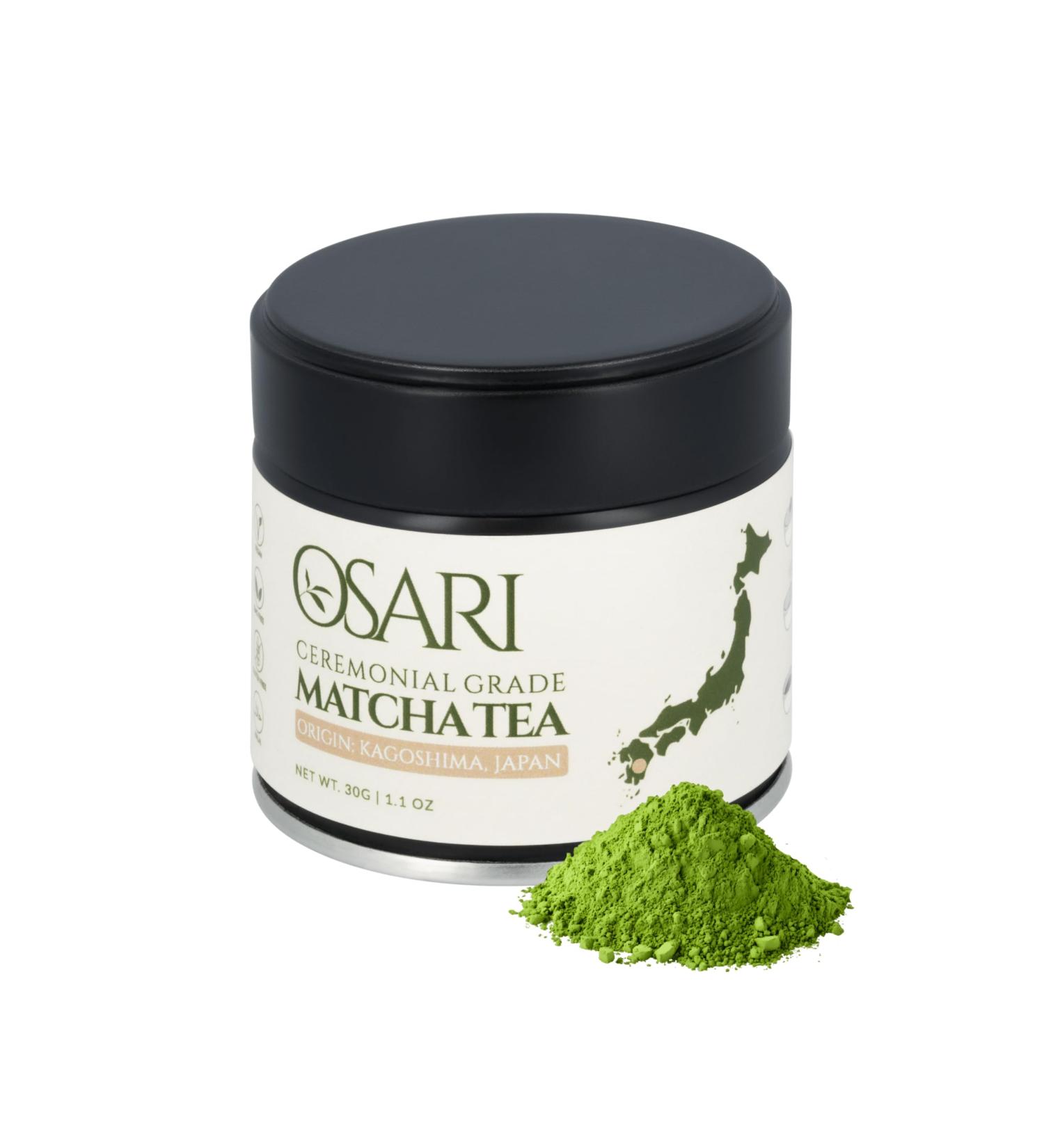 OSARI Ceremonial Matcha Powder 30g First harvest from Kagoshima Japan 100 pure lab tested Stoneground rich in antioxidants and soft umami flavor For matcha latte & tea 30 Grams - Buy Online on GoSupps.com