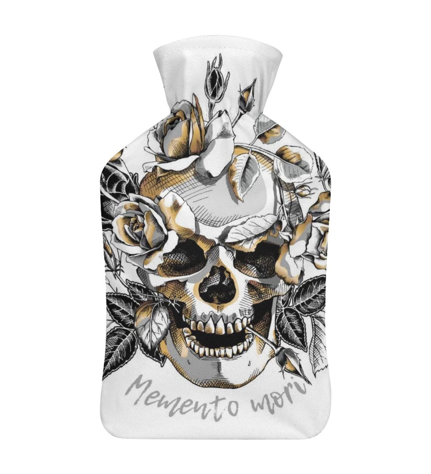 Skull Hot Water Bottle with Plush Cover - Hand Warmer for Adults & Children | 26.5x15.3cm | International Shipping Available - Buy Online on GoSupps.com