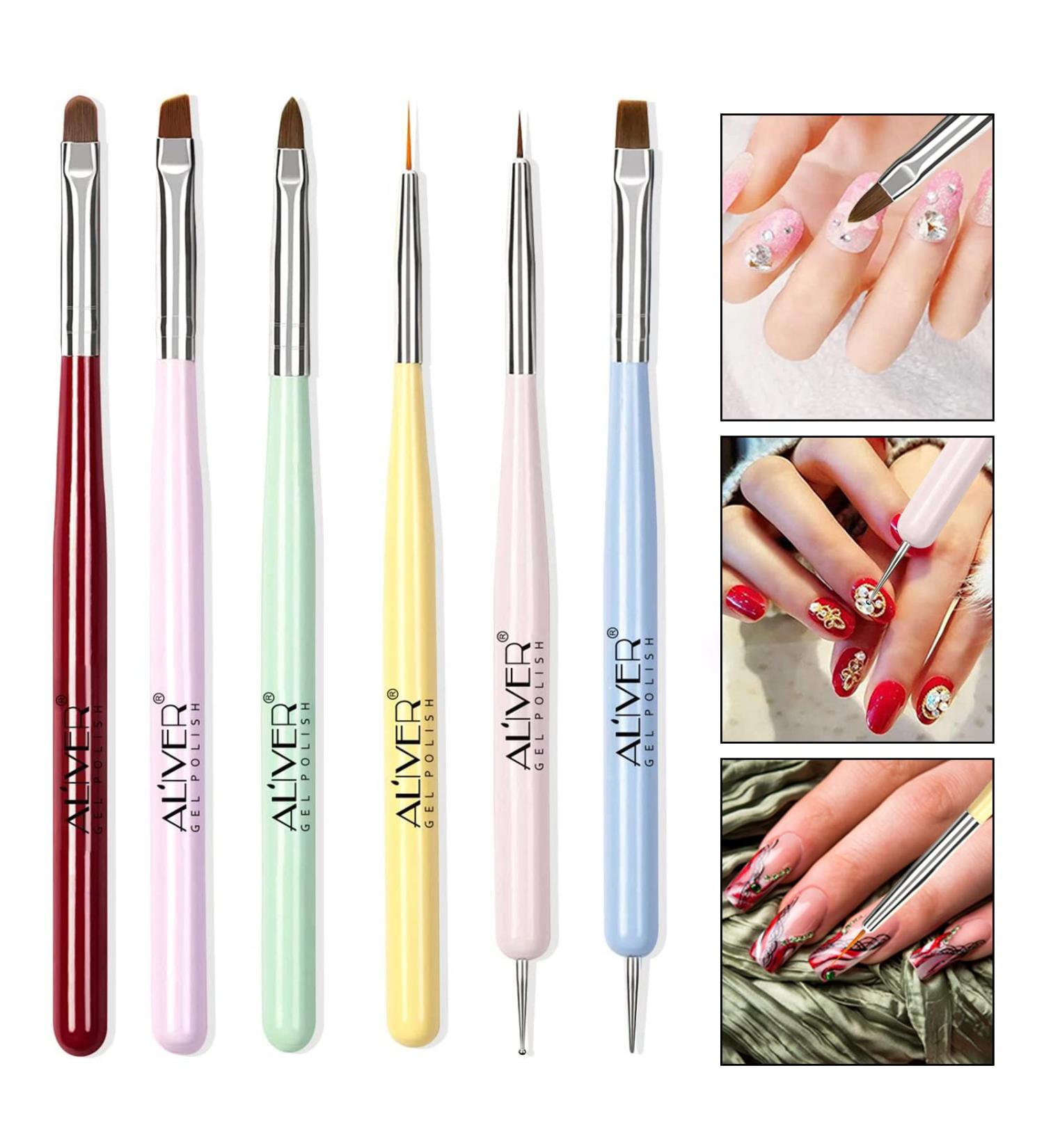 6pcs Nail Art Brush Set for Gel Polish, Painting & Nail Extension - Professional Design Tools - Buy Online on GoSupps.com