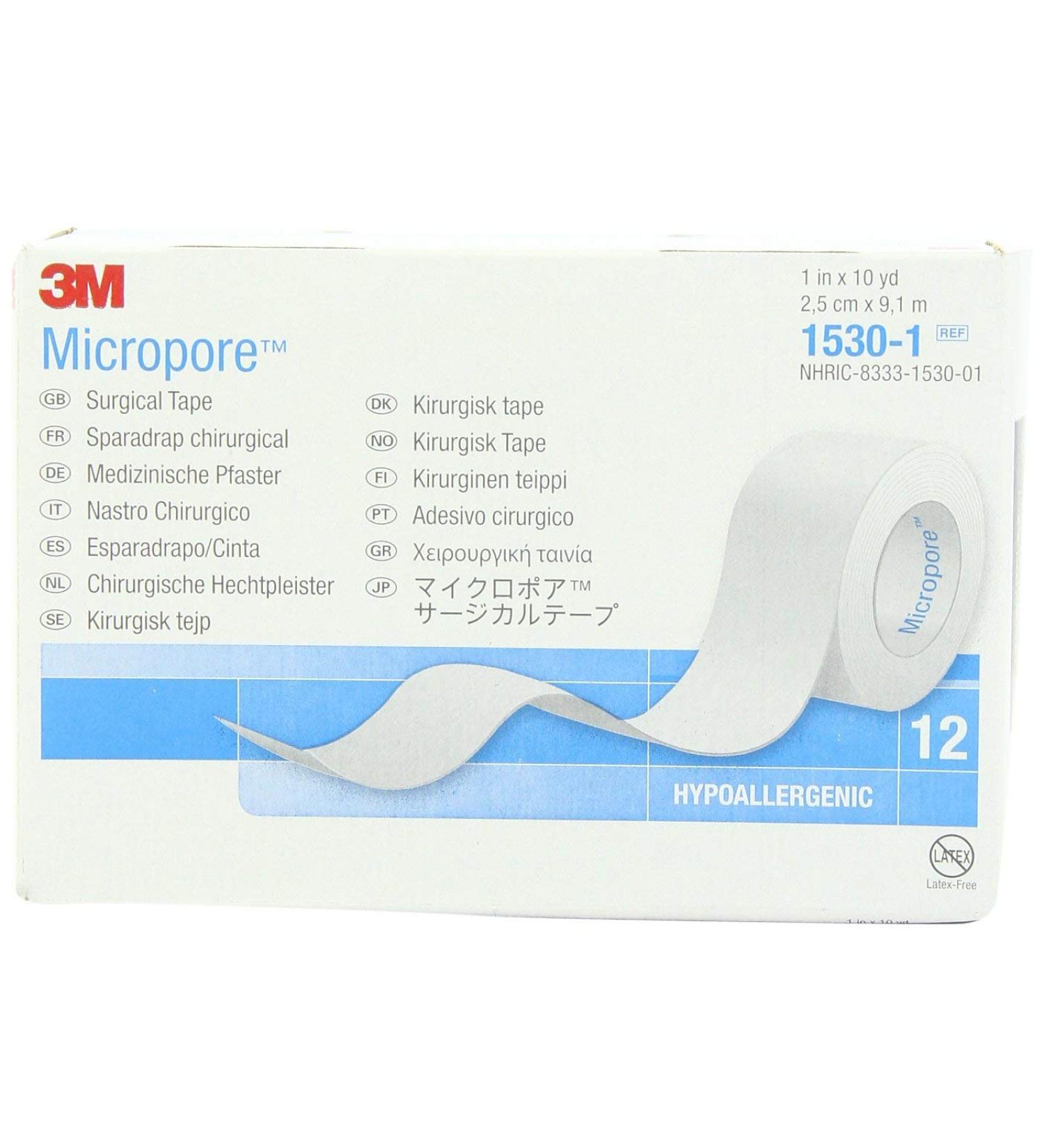 3M Micropore Paper Surgical Tape White 1 x 10 yds Box of 12 Pack of 12 White - 1 Wide