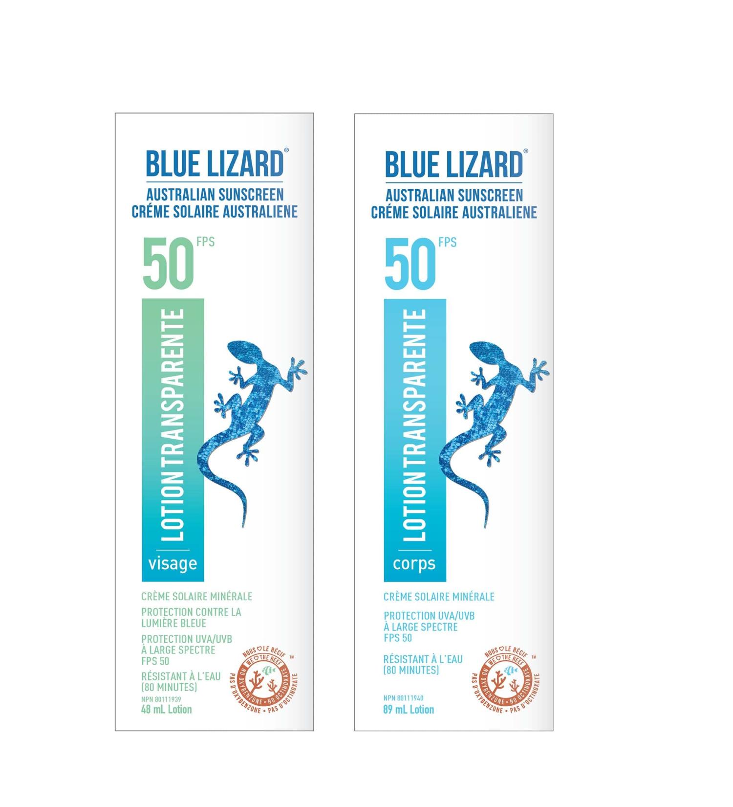 BLUE LIZARD Sheer Mineral Sunscreen SPF 50 Duo Pack for Face & Body Non-Greasy Sunscreen Lotion 2 Count 89ml Tube 48g Tube - Buy Online on GoSupps.com
