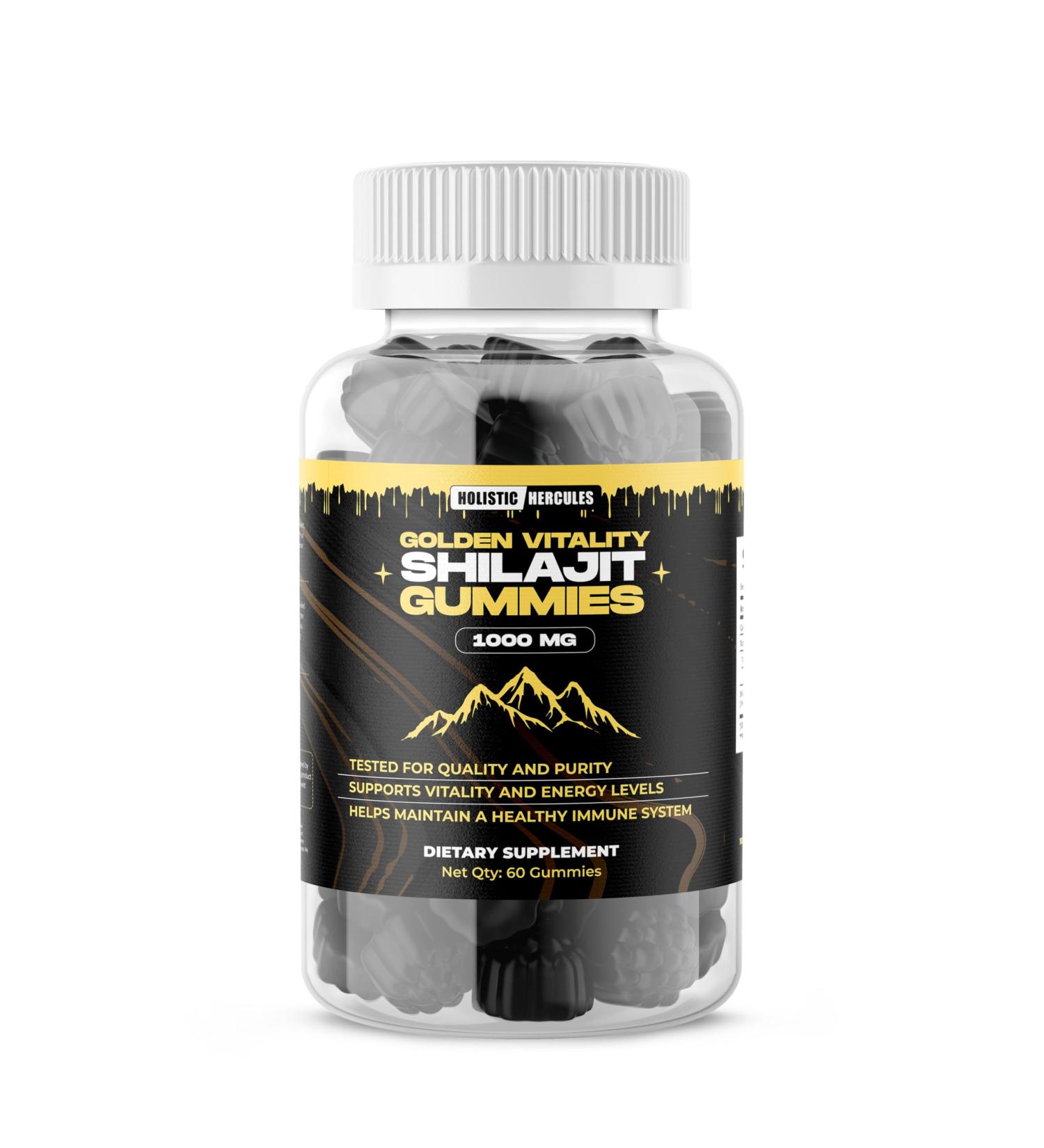 Holistic Hercules Golden Vitality Himalayan Shilajit Gummies 10 000mg | 100% Shilajit with Fulvic Acid & 85+ Trace Minerals | Immune Support & Health | Non-GMO Watermelon Flavor | 60 Gummies - Buy Online on GoSupps.com