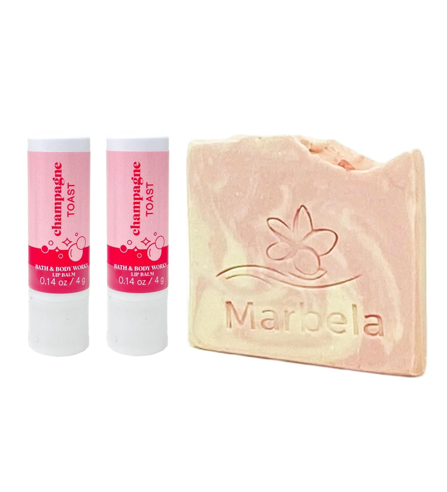 Bath & Body Works Champagne Toast Lip Balm 2 Piece Set with a Himalayan Salts Springs Sample Soap