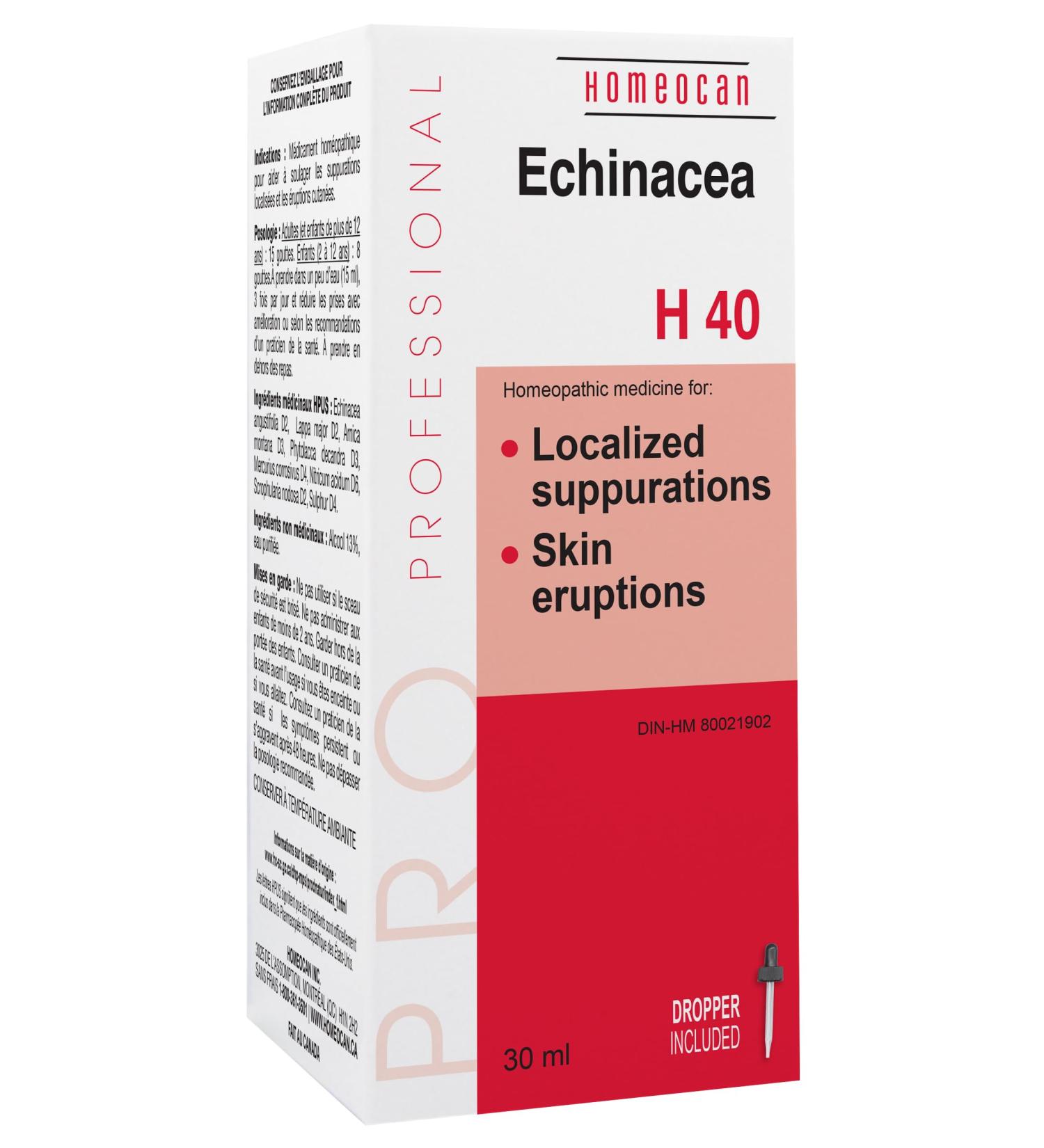 Homeocan - Echinacea H40 Liquid Drops 30ml - Strengthen the Immune System and Help Relieve Localized Suppurations and Skin Eruptions - Relief from Sore Throat Repeated Earaches Colds and Cough - Buy Online on GoSupps.com