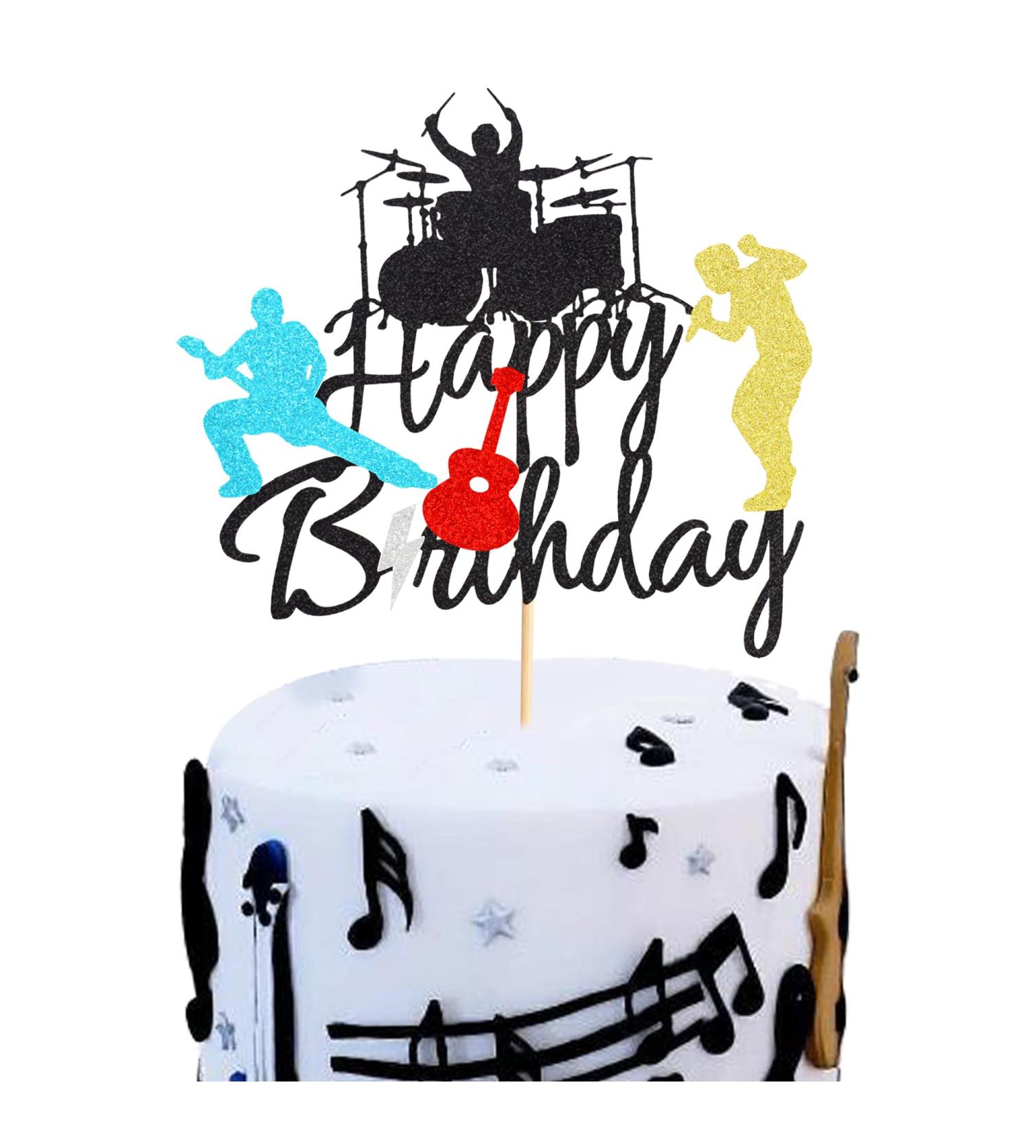 Arthsdite Happy Birthday Band Cake Topper-Drum Set Guitar Singing Cake Topper for Music Theme Birthday Party for Rock Roll Drummer Party Decor - Black Glitter - Buy Online on GoSupps.com