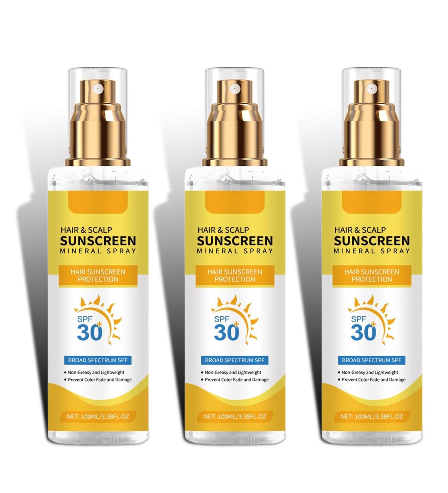 Hair & Scalp Sunscreen Spray SPF 30 | UV Protection Spray for Color-Treated Hair Non-Greasy Scalp Shield with Coconut Oil | Broad Spectrum UVA/UVB Defense Against Fade & Dryness (3) - Buy Online on GoSupps.com