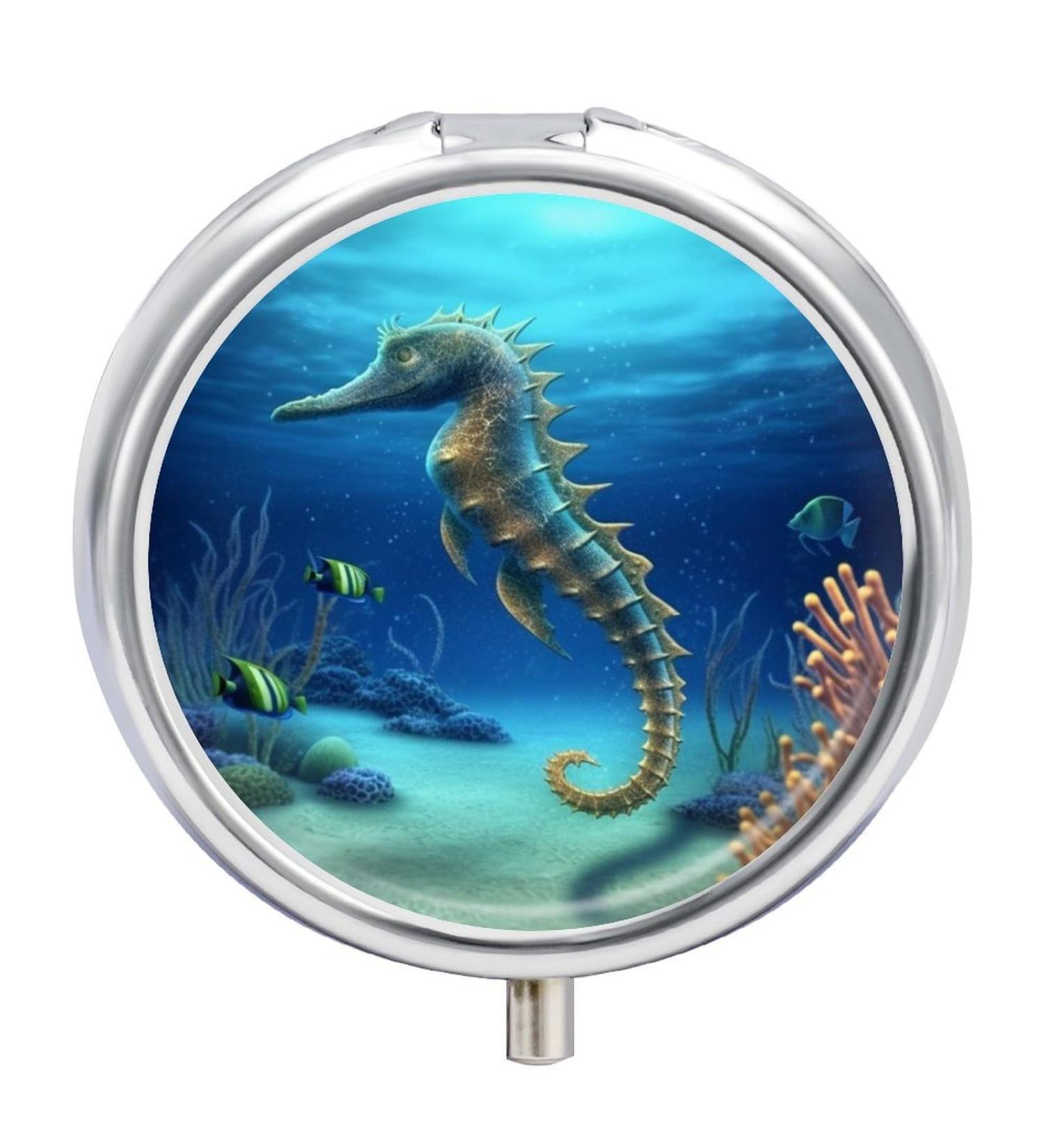 Portable 3 Compartment Pill Box with Seahorse Design - Travel-Friendly Medicine Organizer for Purse & Pocket - Buy Online on GoSupps.com