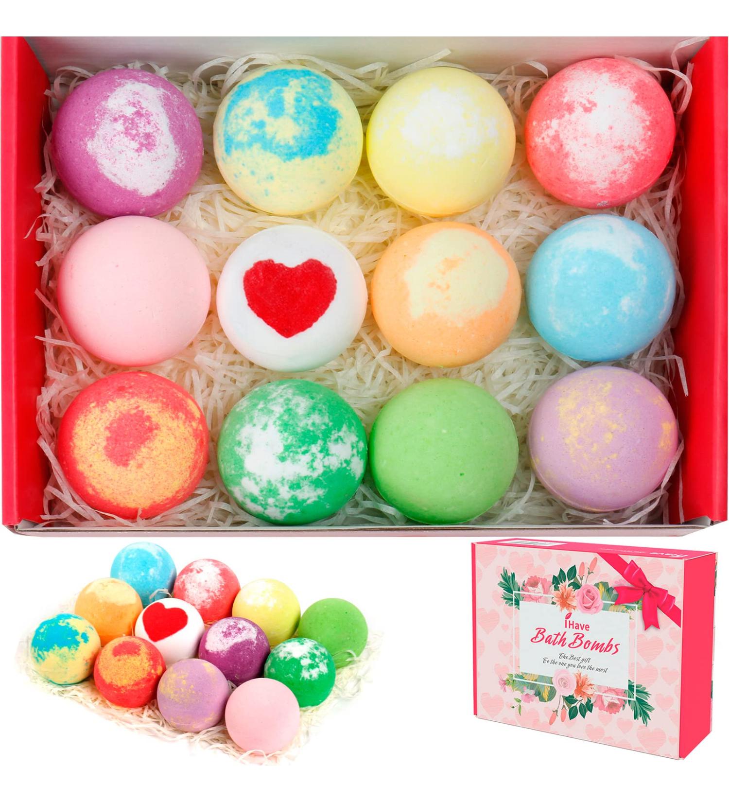 12 Large Bath Bomb Set for Women - Natural Handmade Spa Gifts with Essential Oils - Romantic Gift for Her - Pack of 12 - Buy Online on GoSupps.com