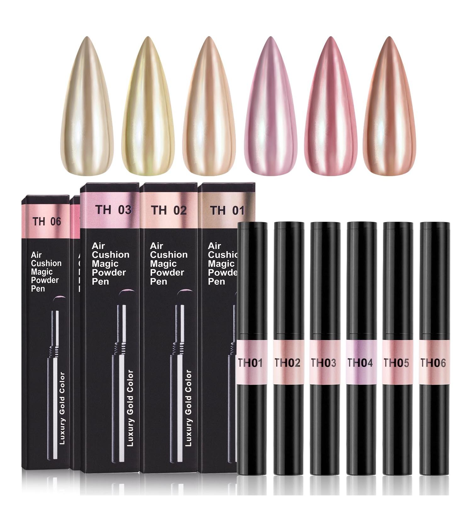 BISHENGYF Rose Gold Chrome Nail Powder Pen-6 PCS Metallic Nail Chrome Powders Shiny Nail Glitter Powder Pen with Magic Mirror Effect for Nail Art Design Glazed Pink Nail Powder Dust for Gel Polish B-Pink &Gold - Buy Online on GoSupps.com