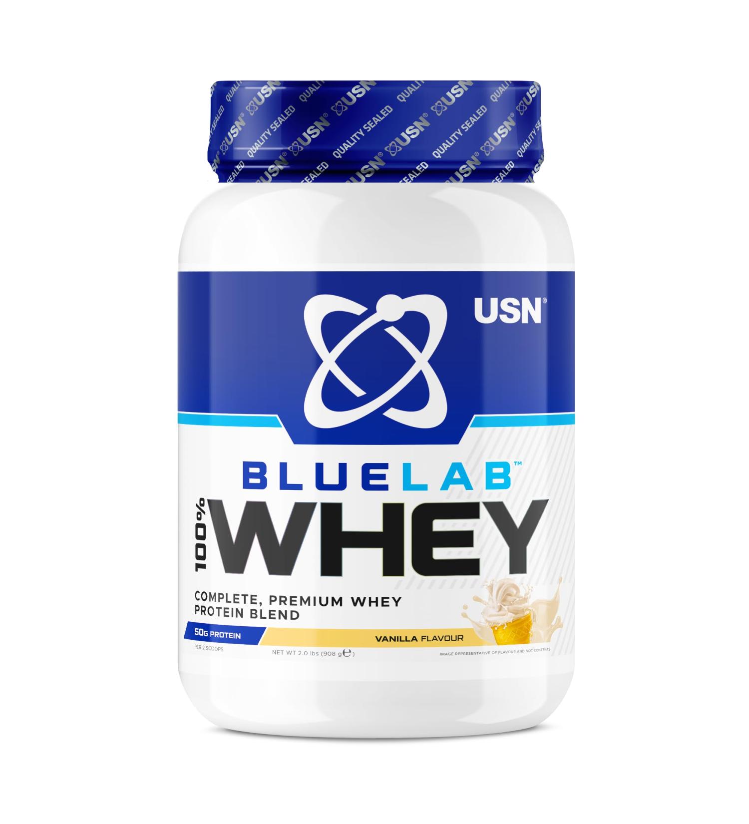 USN Blue Lab Whey Protein Powder Vanilla 908g - Post-Workout Muscle Building Supplement - Whey Isolate with BCAAs (Pack of 1) - Buy Online on GoSupps.com