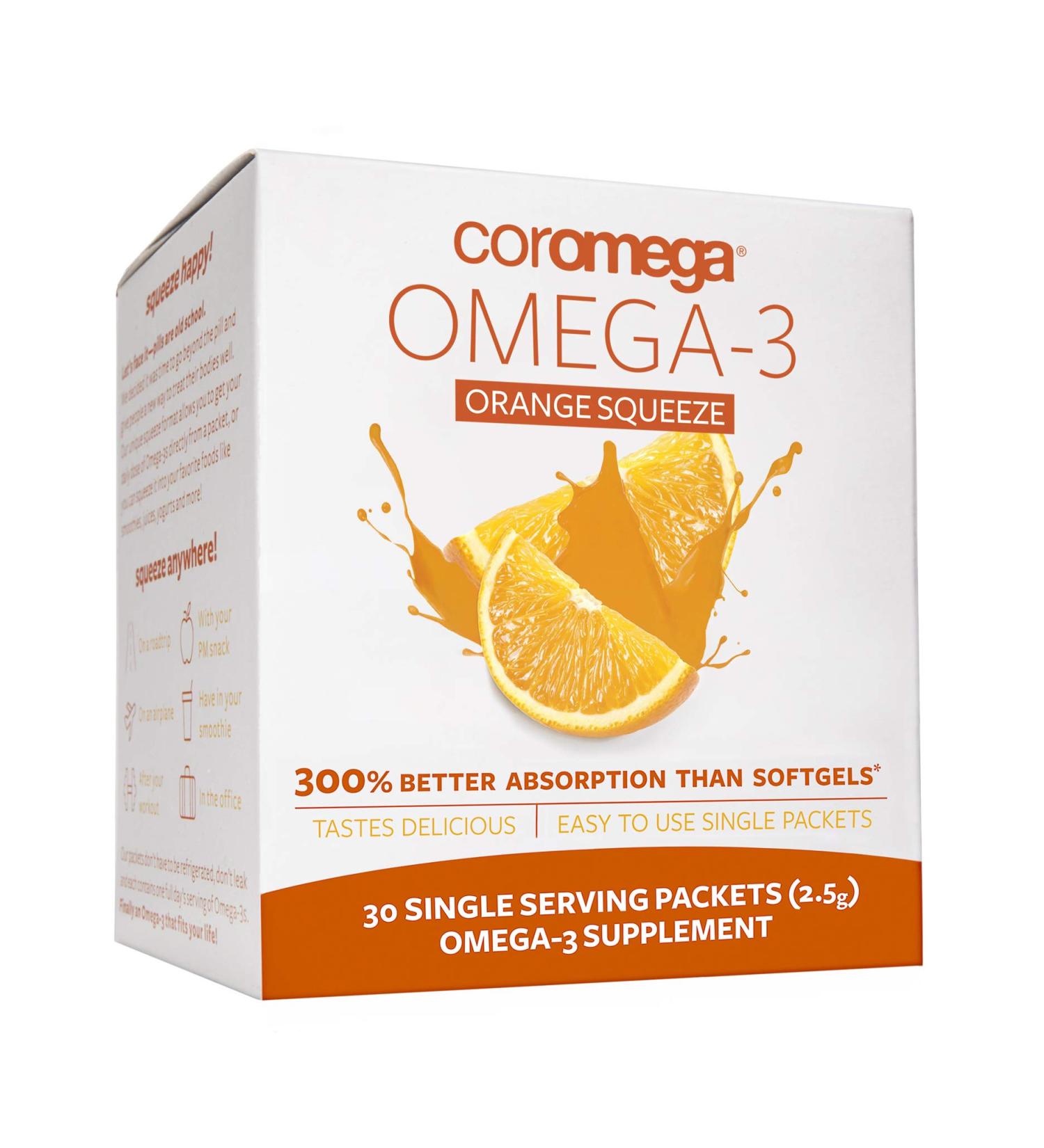 Coromega Omega-3 Orange Squeeze | 30 Packets | 2.5g Each | Healthy Fat Supplement - Buy Online on GoSupps.com