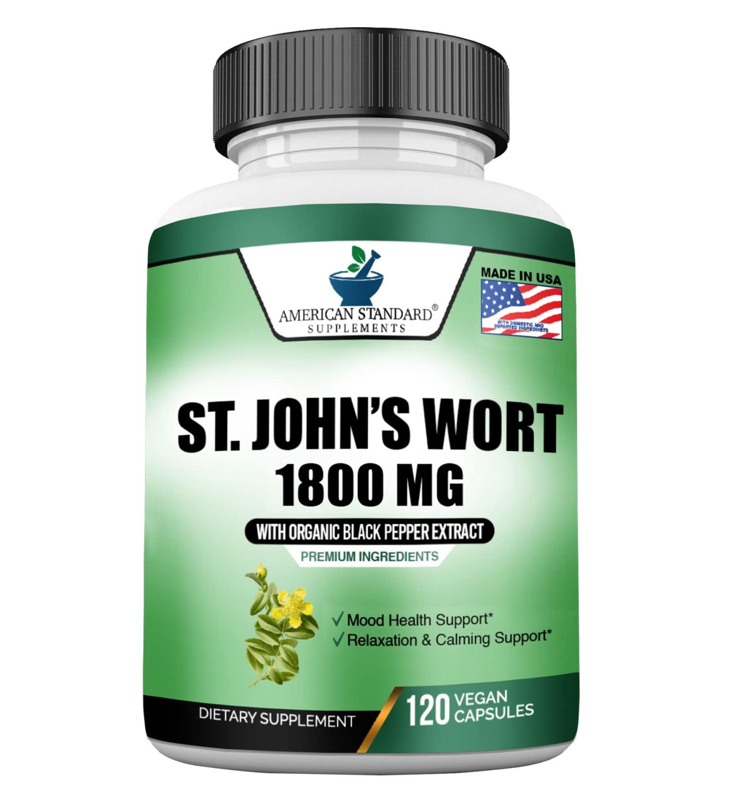Organic St. John's Wort 1800mg Capsules with Black Pepper Extract - 120 Veg Cap | High Quality St Johns Wort Powder - Buy Online on GoSupps.com