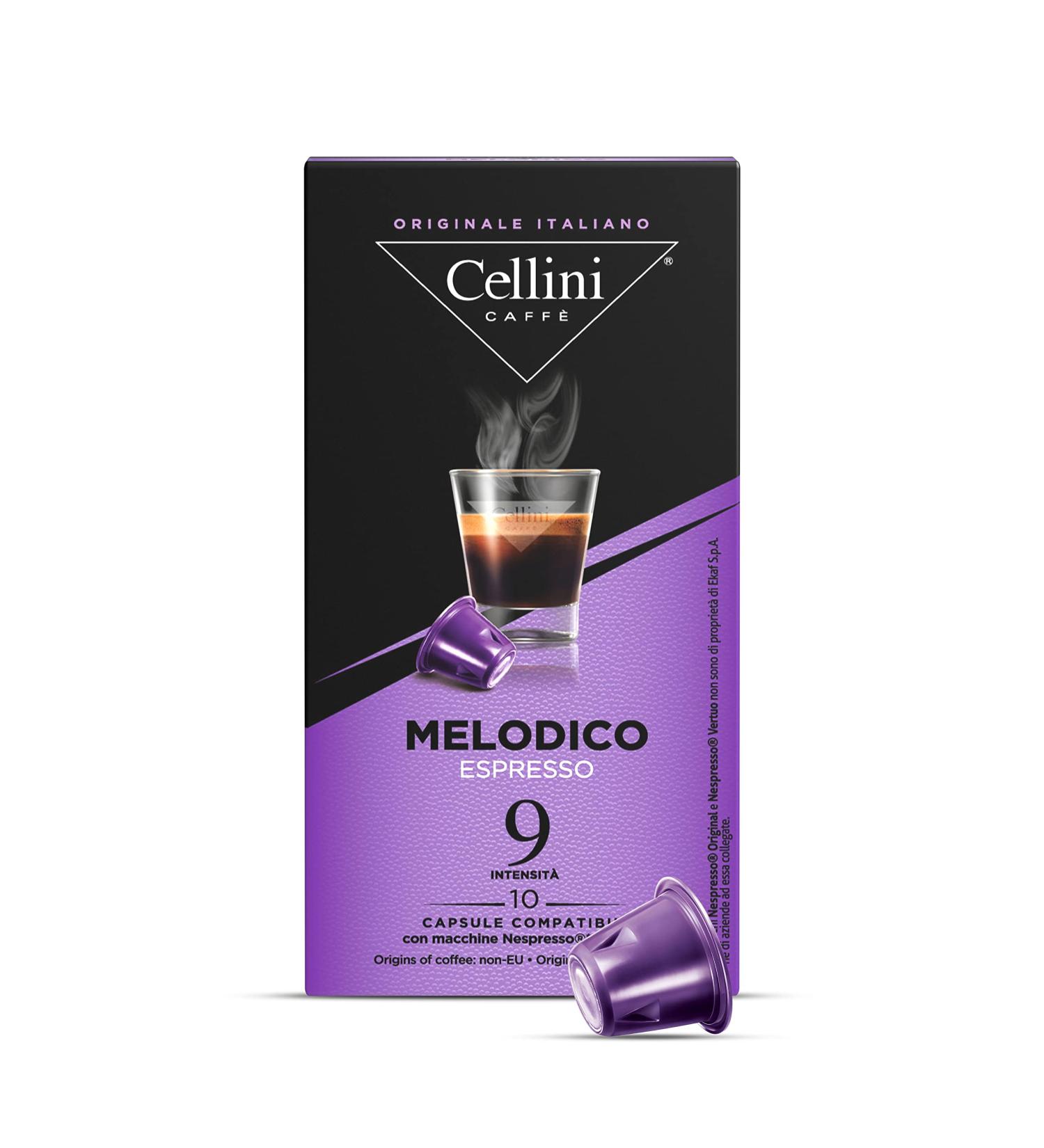 Caff Cellini Nespresso Compatible Coffee Capsules - Melodico 100pcs | Nespresso Compatible Coffee Capsules with Aromatic Notes of Bitter Cocoa | Nespresso Compatible Capsules - Buy Online on GoSupps.com