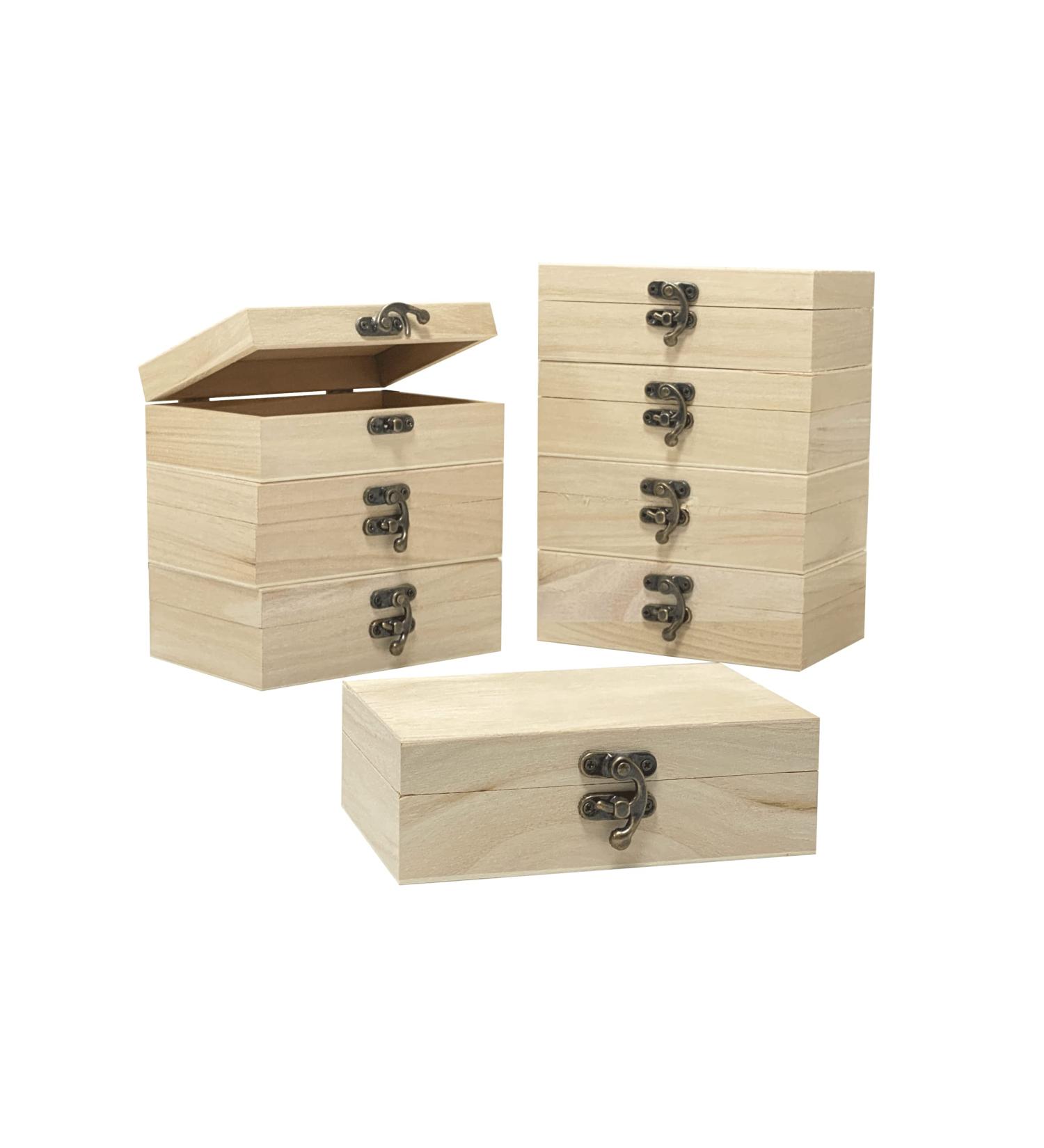 8 Pack 6x4x2 Inch Unfinished Wooden Boxes for Crafts - Small Keepsake, Wood Jewelry, Treasure Chest - Buy Online on GoSupps.com