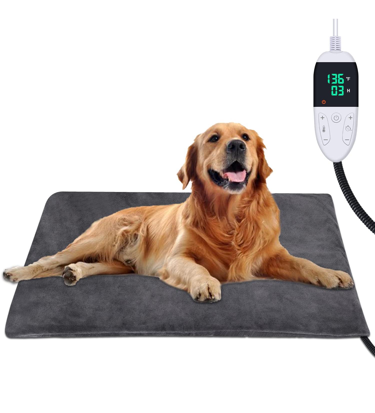 ENJOY PET Dog Heating Pad - 12 Level Timer and Temperature Control - Indoor Pet Heating Mat for Cats and Dogs - Chew Resistant Cord - Large 28 x 18 - Buy Online on GoSupps.com