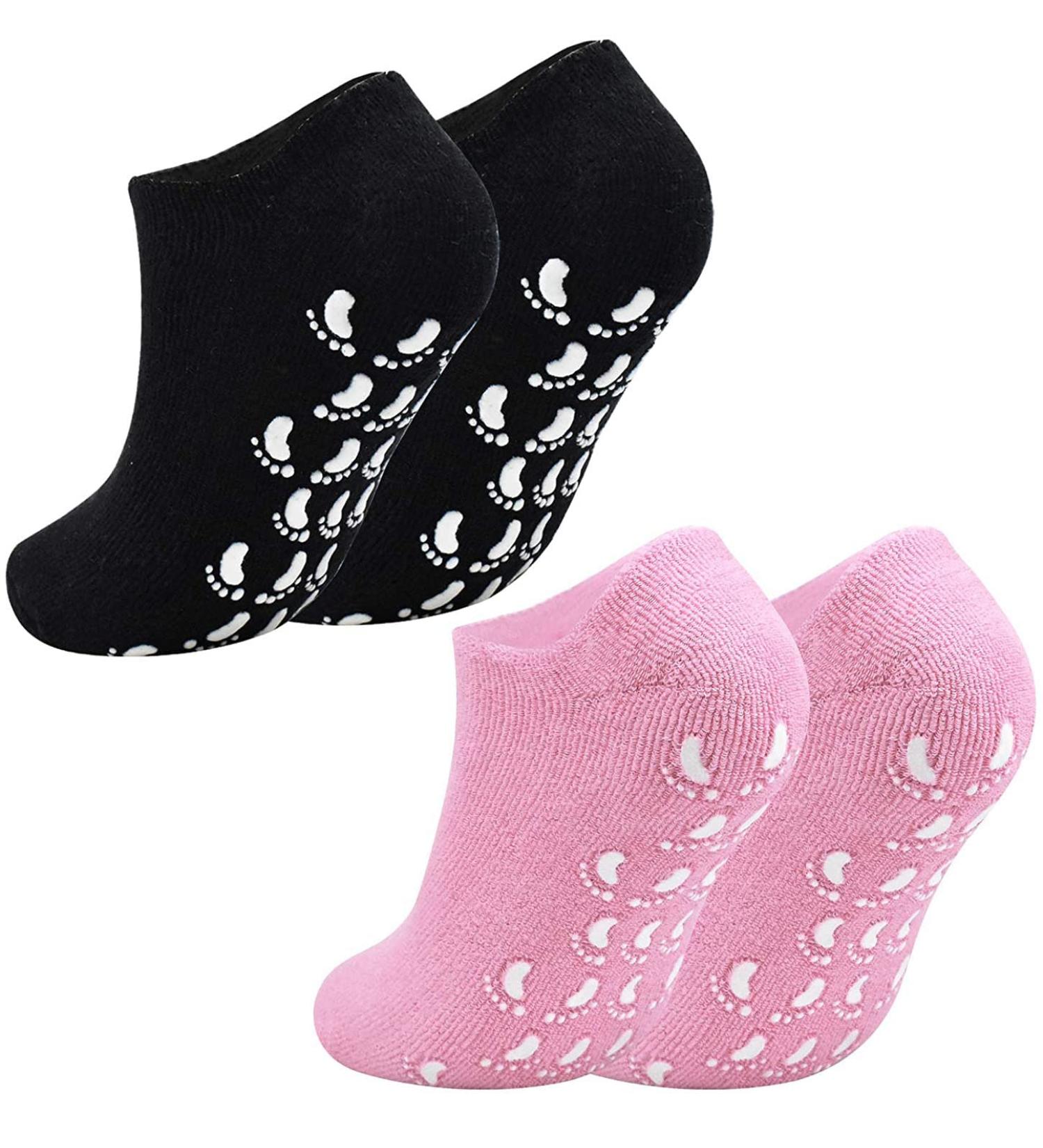 Moisturizing Gel Socks - 2 Pairs with Vitamin Infusion for Dry Skin Repair | Black & Pink Spa Socks - Buy Online on GoSupps.com