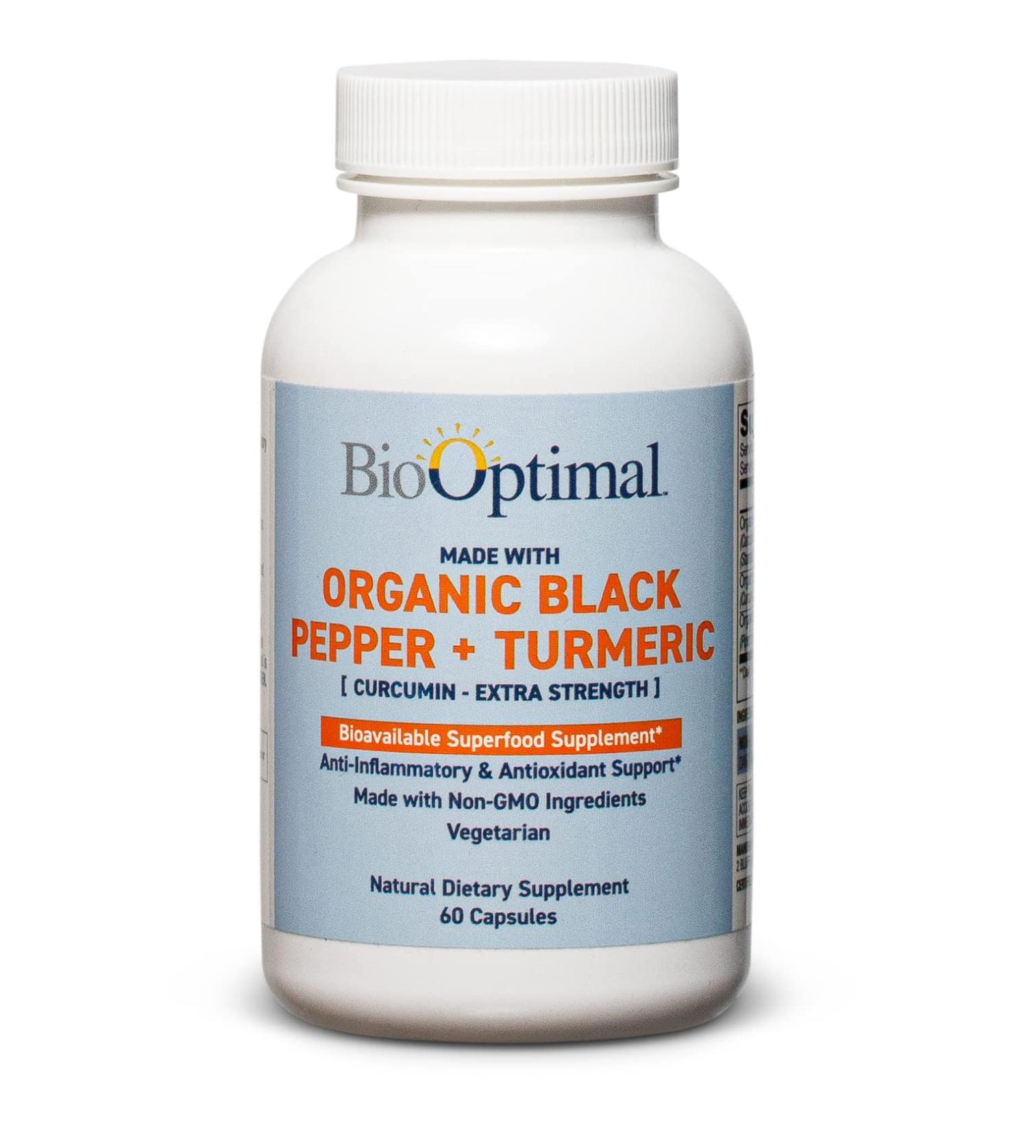 BioOptimal Organic Turmeric Capsules - 2 Month Supply - Joint Pain Relief - Non-GMO Curcumin Supplement - Extra Strength - 60 Pills - Packaging May Vary - Buy Online on GoSupps.com
