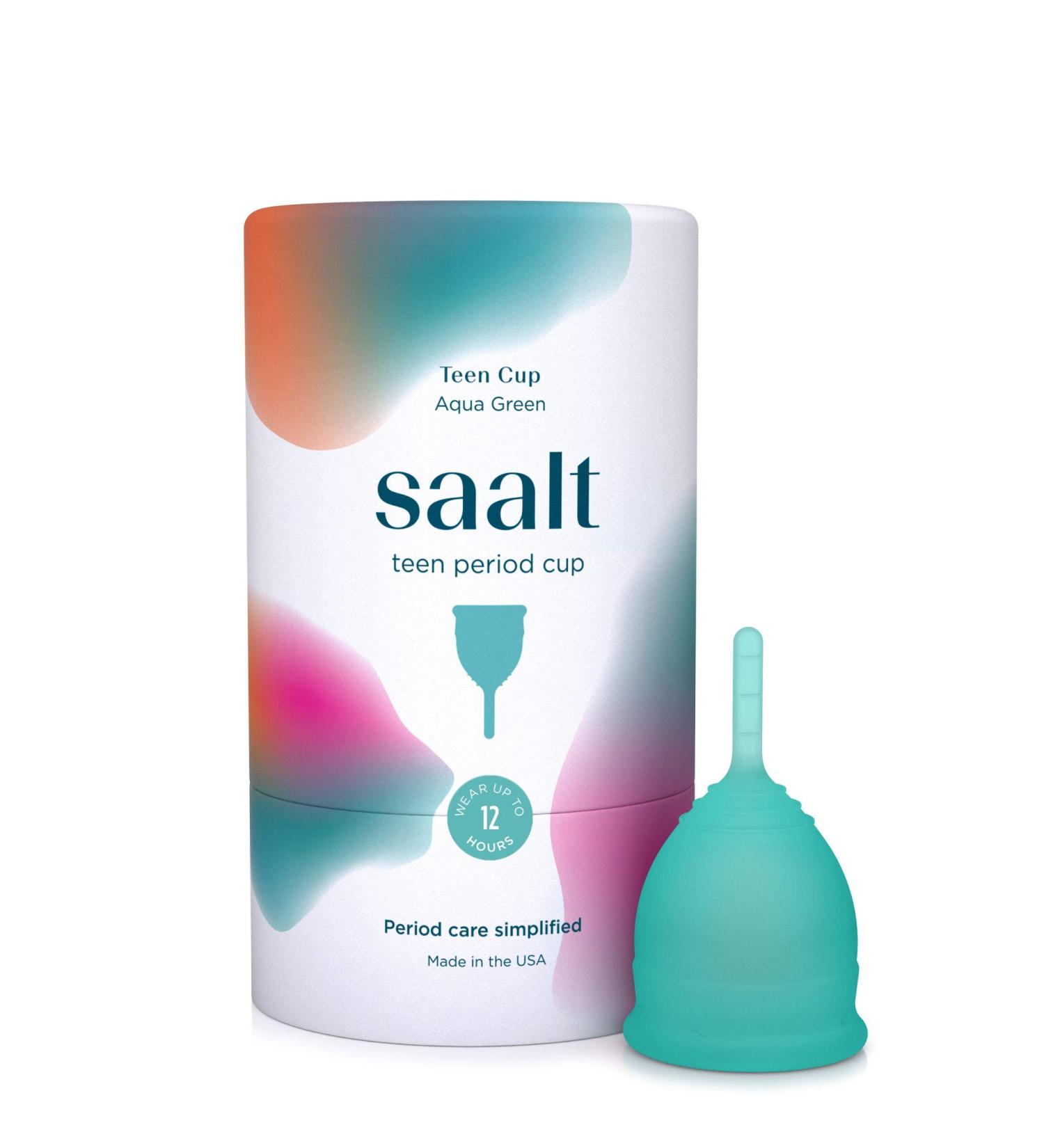 Saalt Teen Menstrual Cup - Sensitive Reusable Cup - 12-Hour Wear - Tampon & Pad Alternative (Aqua Green) - Buy Online on GoSupps.com