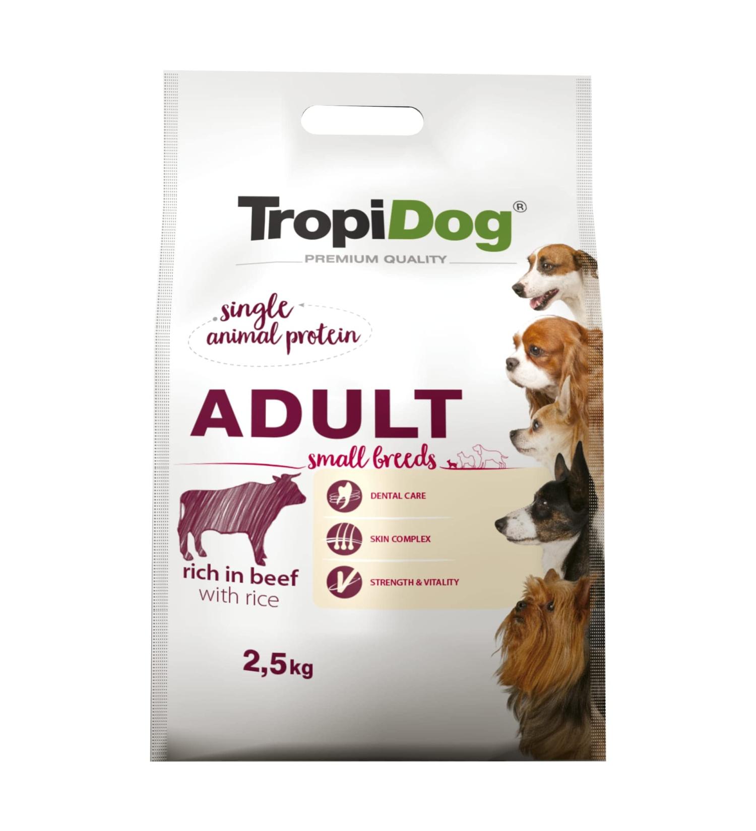 Premium Dry Dog Food Rich in Beef with Rice for Adult Small Breed Dogs 2.5kg - Buy Online on GoSupps.com