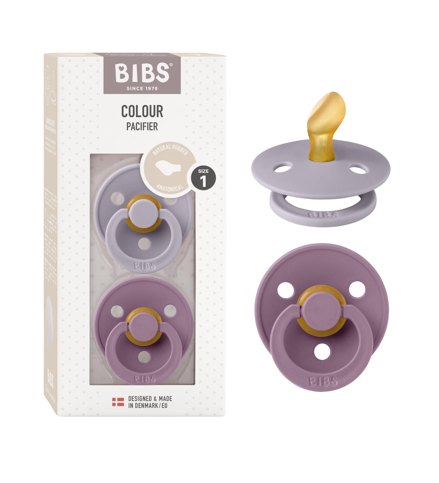 BIBS Colour Pacifier 2-Pack - BPA-Free Jaw-Friendly Natural Rubber | Fossil Grey/Mauve | 0-6 Months | Made in Denmark - Buy Online on GoSupps.com