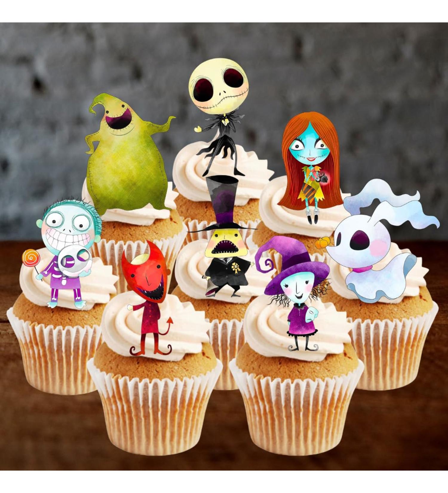 Nightmare Christmas Cupcake Toppers PRECUT Optional - Halloween Theme Edible Cake Decorations Nightmare Birthday Decorations Nightmare Cake Topper NMBC Cupcake Toppers (PRECUT Pack of 12) - Buy Online on GoSupps.com