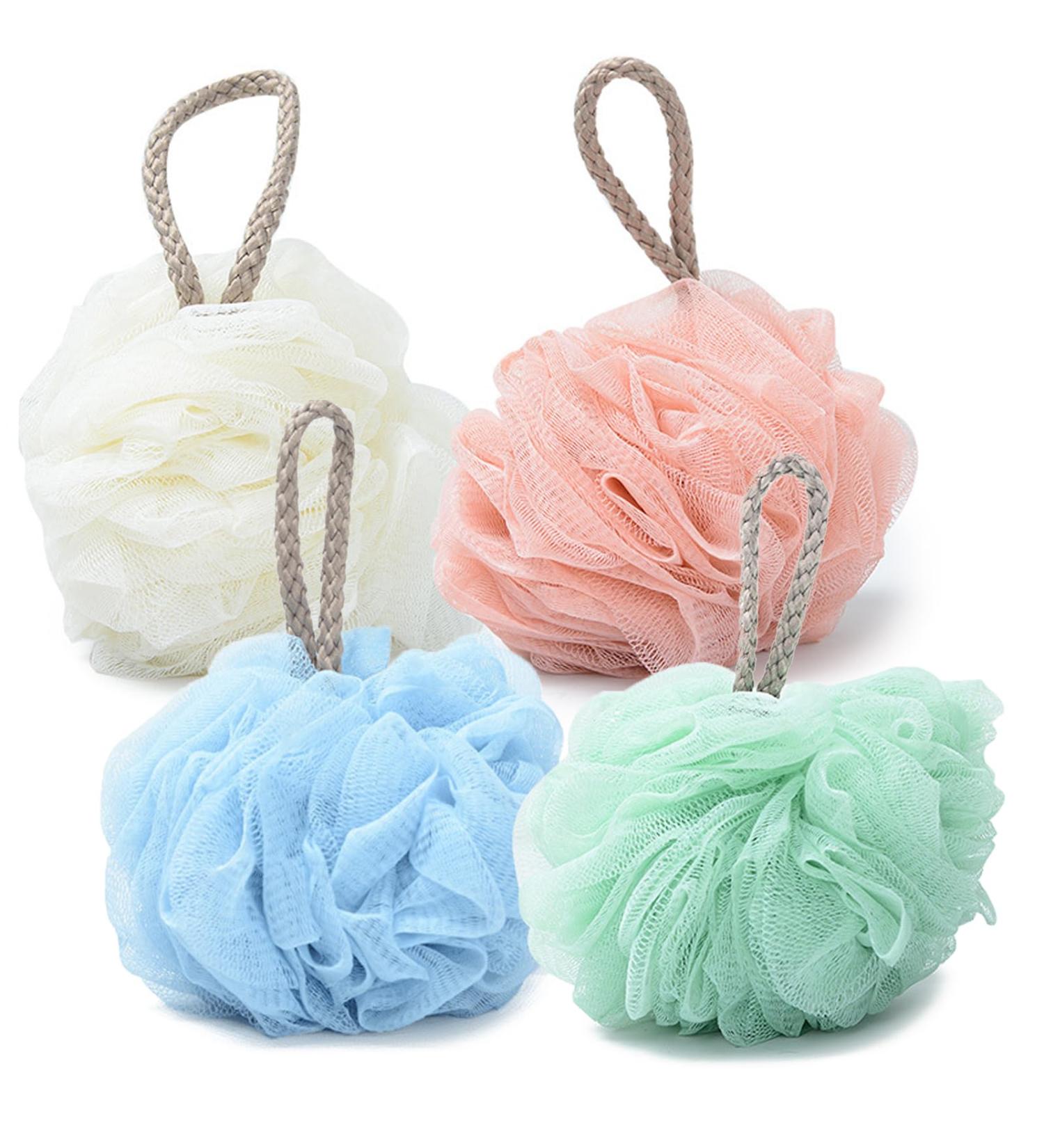 Ultra-Soft Exfoliating Body Bath Sponge - 4-Pack in Assorted Colors for Men & Women | Perfect Shower Back Scrubber - Buy Online on GoSupps.com