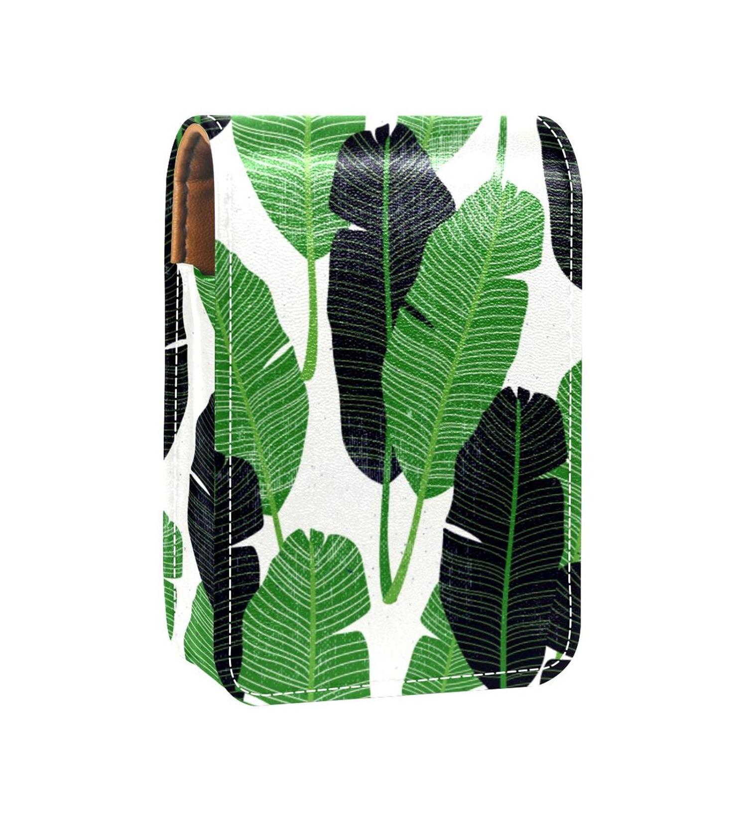 Leaf Tropical Green Lip Gloss Holder & Portable Makeup Bag - Mini Lipstick Organizer Case with Mirror for Women | Multicolored 9.5x2x7 cm - Buy Online on GoSupps.com