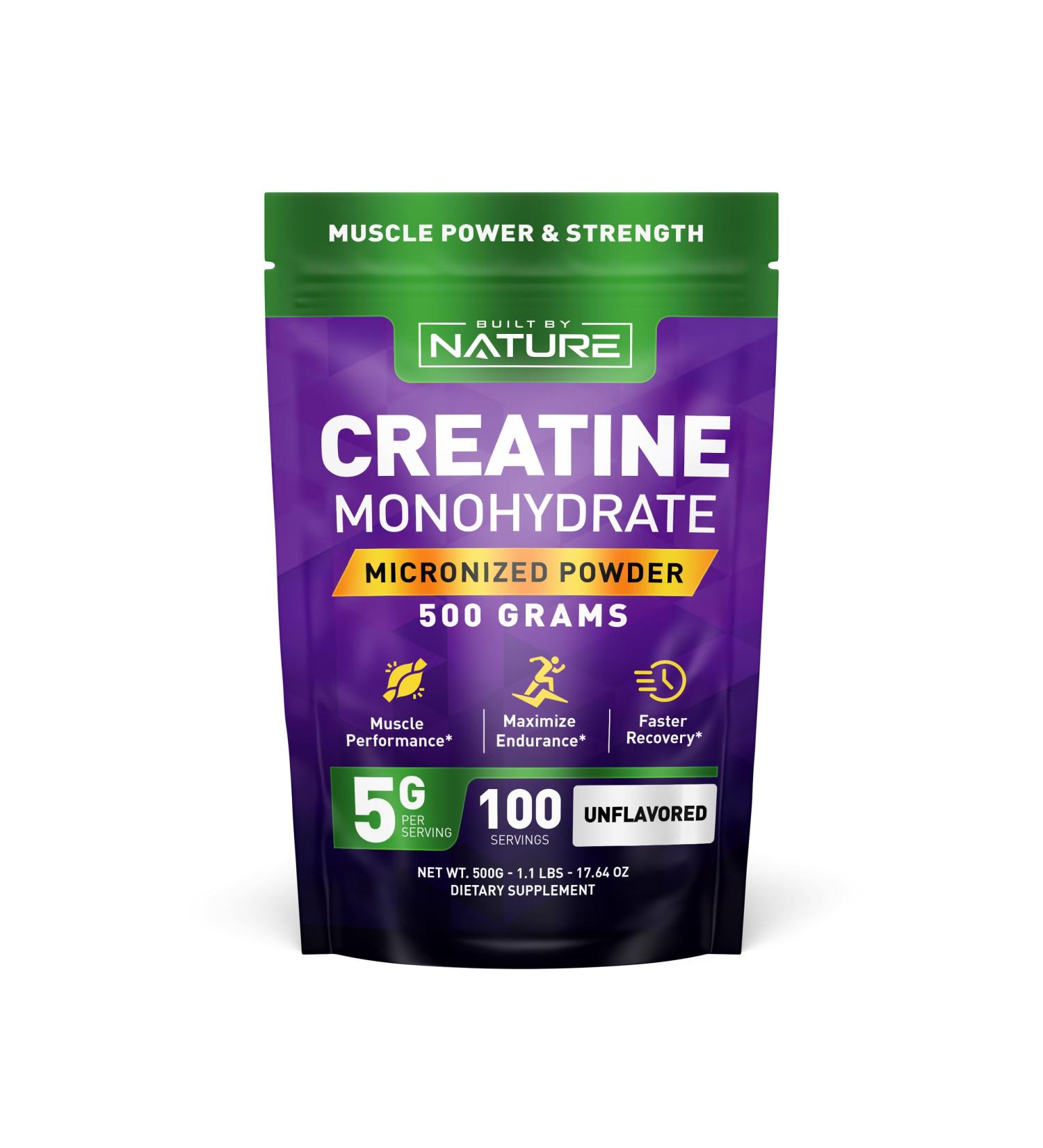 Creatine Monohydrate Powder Micronized Creatine for Men & Women Pure Monohydrate Creatina Suplemento Muscle Strength Performance & Recovery 100 Servings 500 Grams Unflavored - Buy Online on GoSupps.com