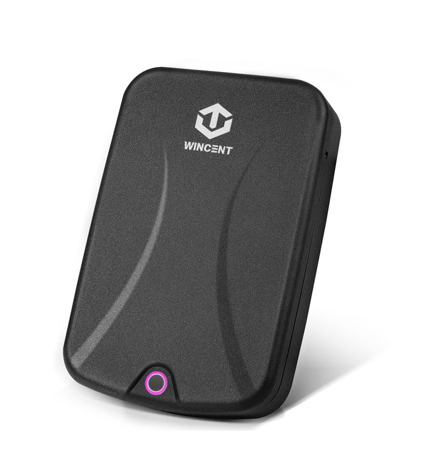 WINCENT Portable Biometric Gun Safe for Pistols - Quick Access Lock Box with Auto Open Lid, Fingerprints & Key - Travel Safe in Black - Buy Online on GoSupps.com