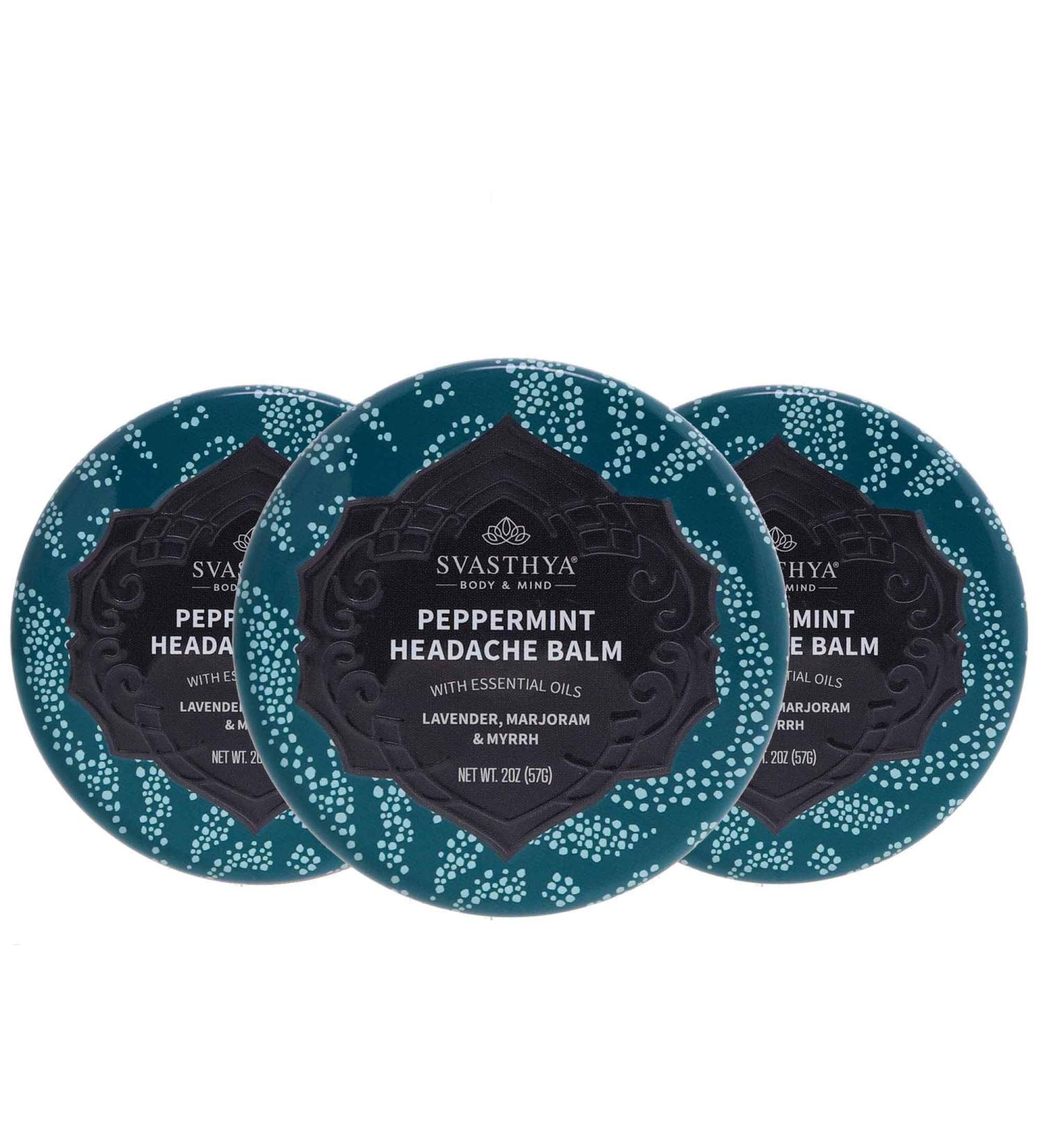 SVASTHYA BODY & MIND Peppermint Headache Balm - Natural Relief for Sinus Migraine & Stress - 3 Pack Made in USA - Buy Online on GoSupps.com