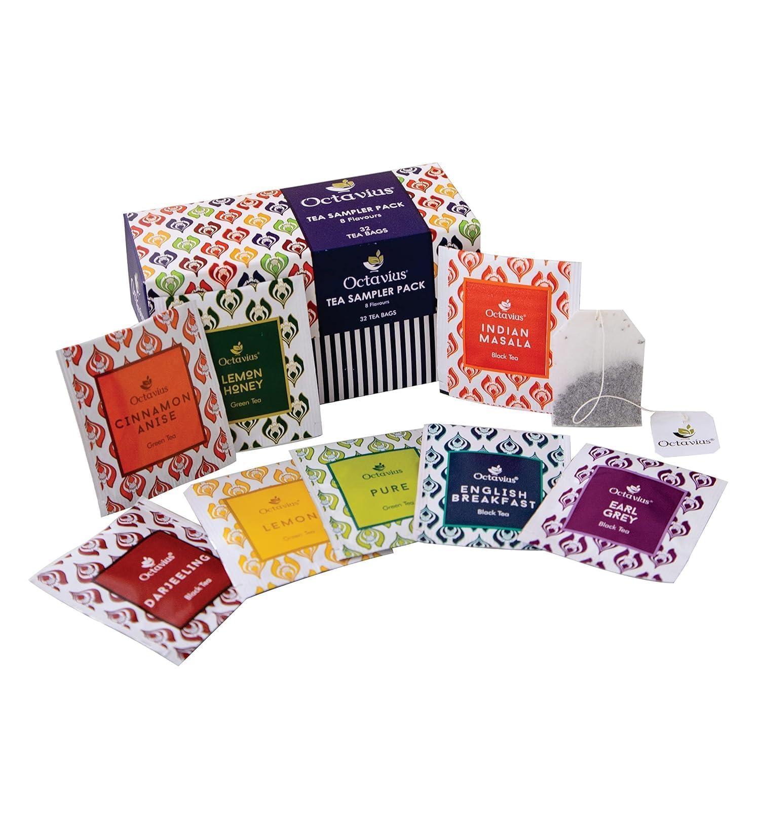 Octavius | Assorted Tea Bag Sampler Gift Set - 8 Tea Flavors | 192 Counts - Black & Green Tea | Tea Sampler Pack | Tea Set Gift | Pack of 6 Black & Green Tea - 32TB (Pack of 6) - Buy Online on GoSupps.com
