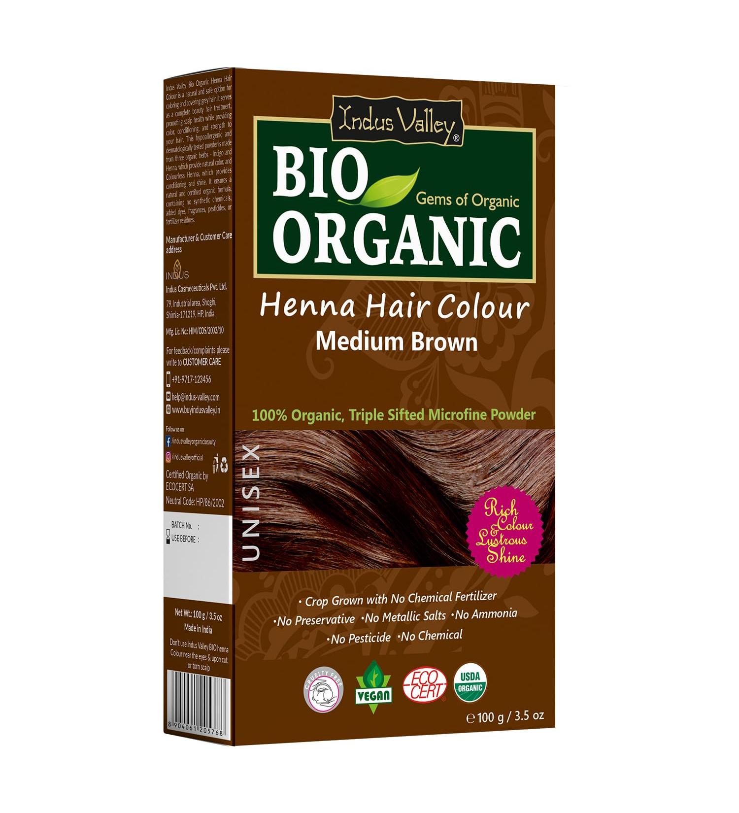 Indus Valley Bio Organic 100% reine und nat rliche Henna-Haarfarbe (MEDIUM BROWN) - Buy Online on GoSupps.com