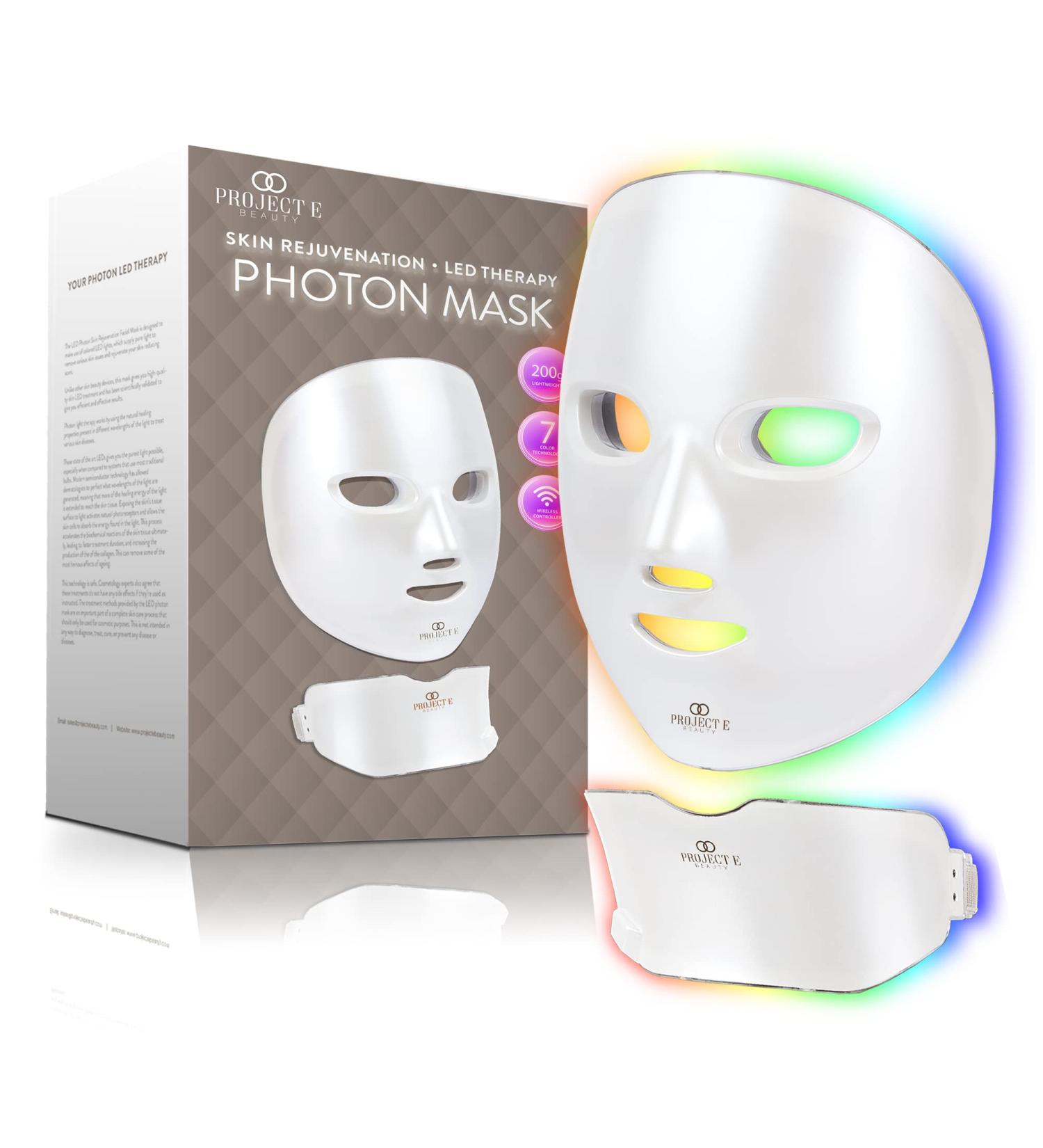 Project E Beauty LED Light Therapy Mask | Photon Skin Rejuvenation Face & Neck Mask | 7 Colors LED Face Mask | Anti Aging | Dark Spot & Acne Scar | Brightening Skincare Mask - Buy Online on GoSupps.com