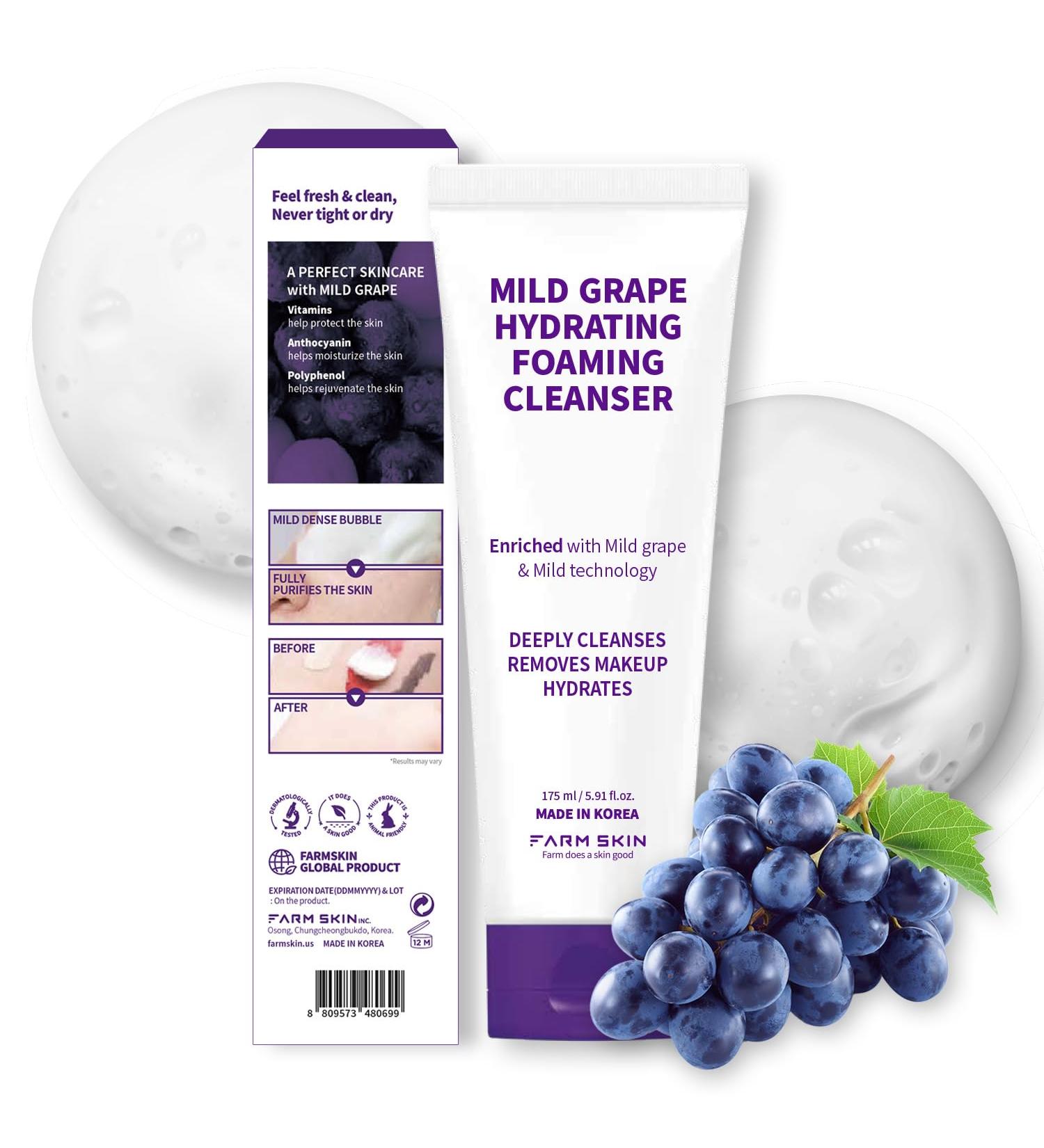 FARMSKIN Freshfood Mild Grape Hydrating Foaming Cleanser | Deep Cleansing & Makeup Remover | Korean Skin Care 175ml - Buy Online on GoSupps.com