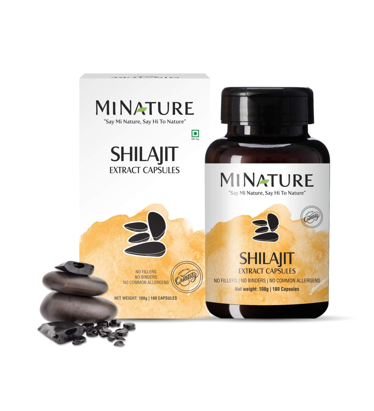 mi Nature Shilajit Capsules 1000mg - 180 Veg Caps | Non GMO Extract for Energy & Vitality | 100% Pure Fulvic Acid | Buy Now - Buy Online on GoSupps.com