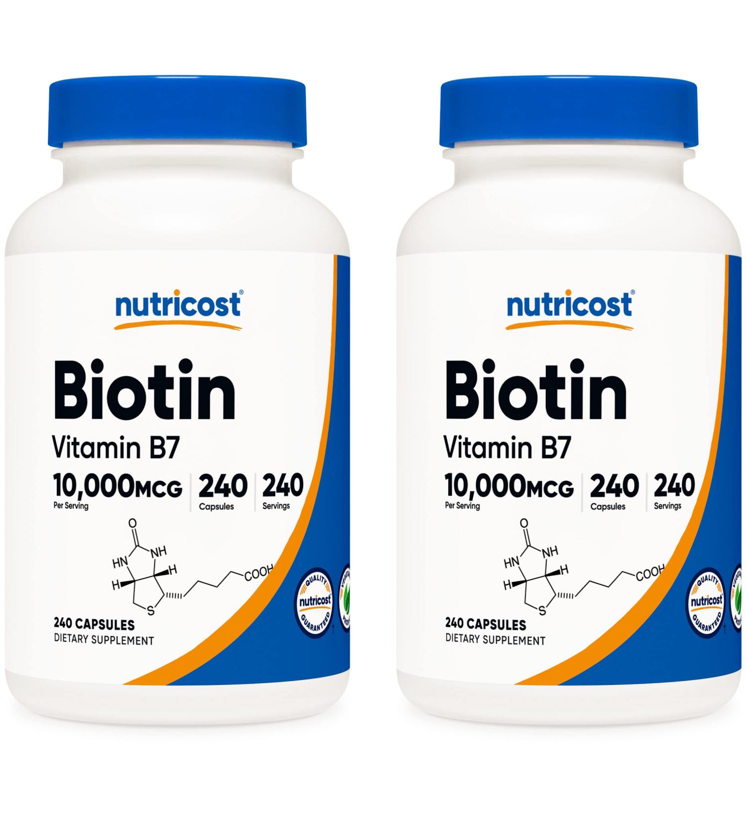 Nutricost Biotin 10,000mcg 240 Capsules x 2 - Non-GMO Gluten Free - Buy Online on GoSupps.com