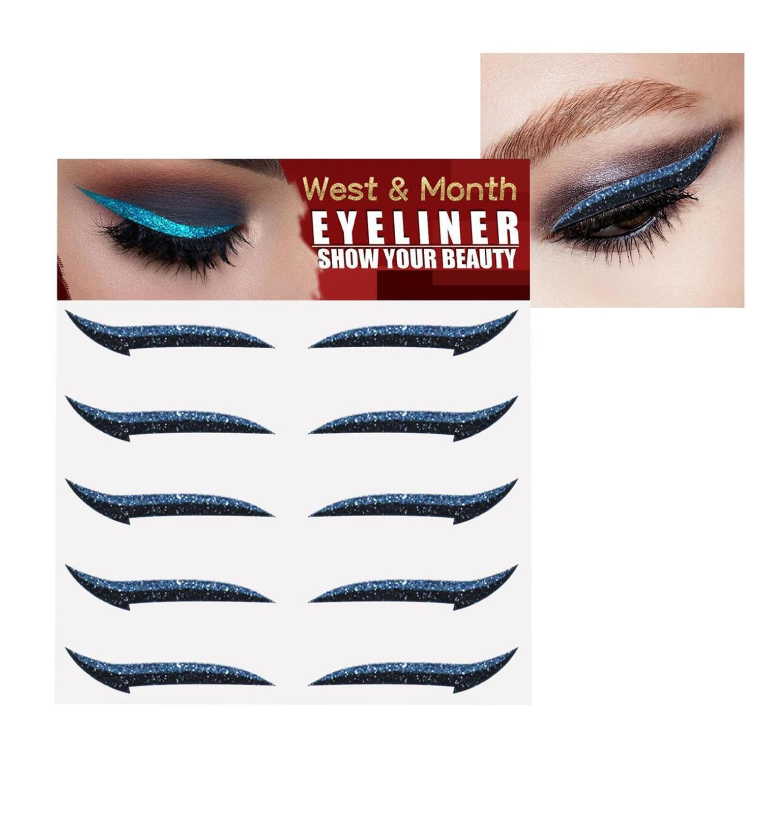 Sticker Eyeliner Glitter - 5 Pairs Glitter Instant -Adhesive Eyeliner Stencil | Sticker Eyeliner Tool Makeup Eyeliner Stickers Winged Eyeliner Stencil for Eye Makeup Tool Pochy Blue (Five Pairs) - Buy Online on GoSupps.com