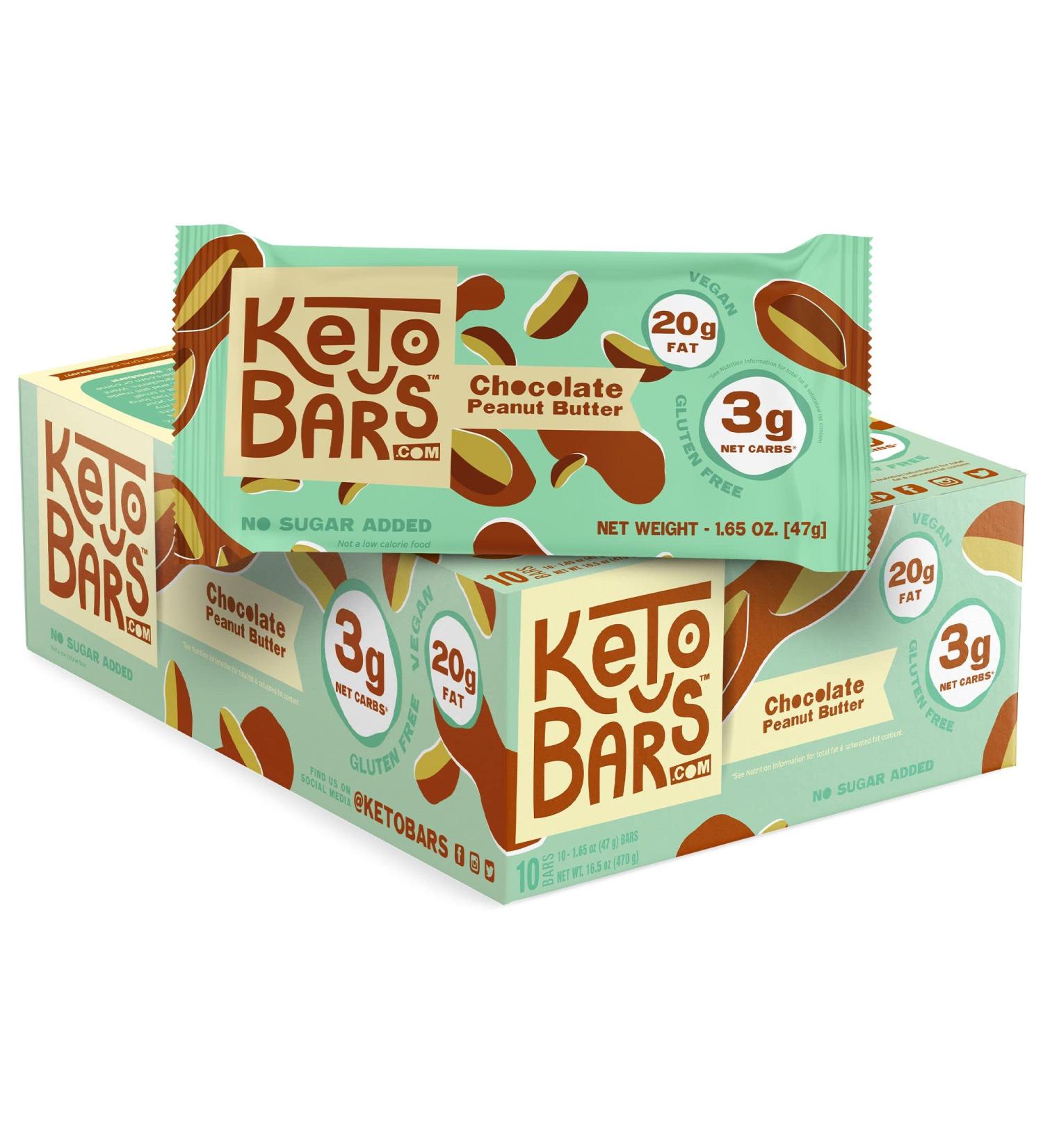 Original Keto Bars | High Fat Low Carb | Gluten Free Vegan Chocolate Peanut Butter 10 Pack - Buy Online on GoSupps.com