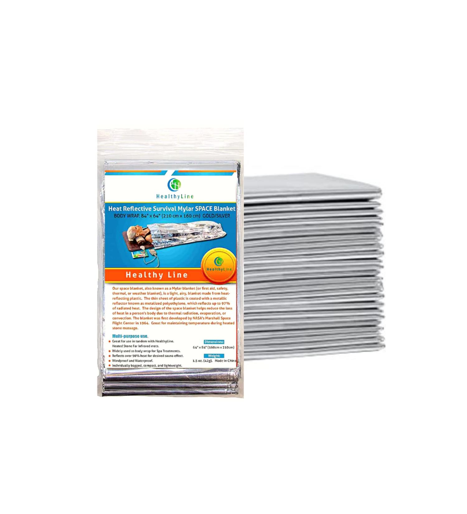 HealthyLine Thermal Foil Sauna Blanket 50-Pack - Detox & Weight Loss Far Infrared Therapy - 97% Body Heat Retention - 64 x 84 Mylar Sheets - Buy Online on GoSupps.com