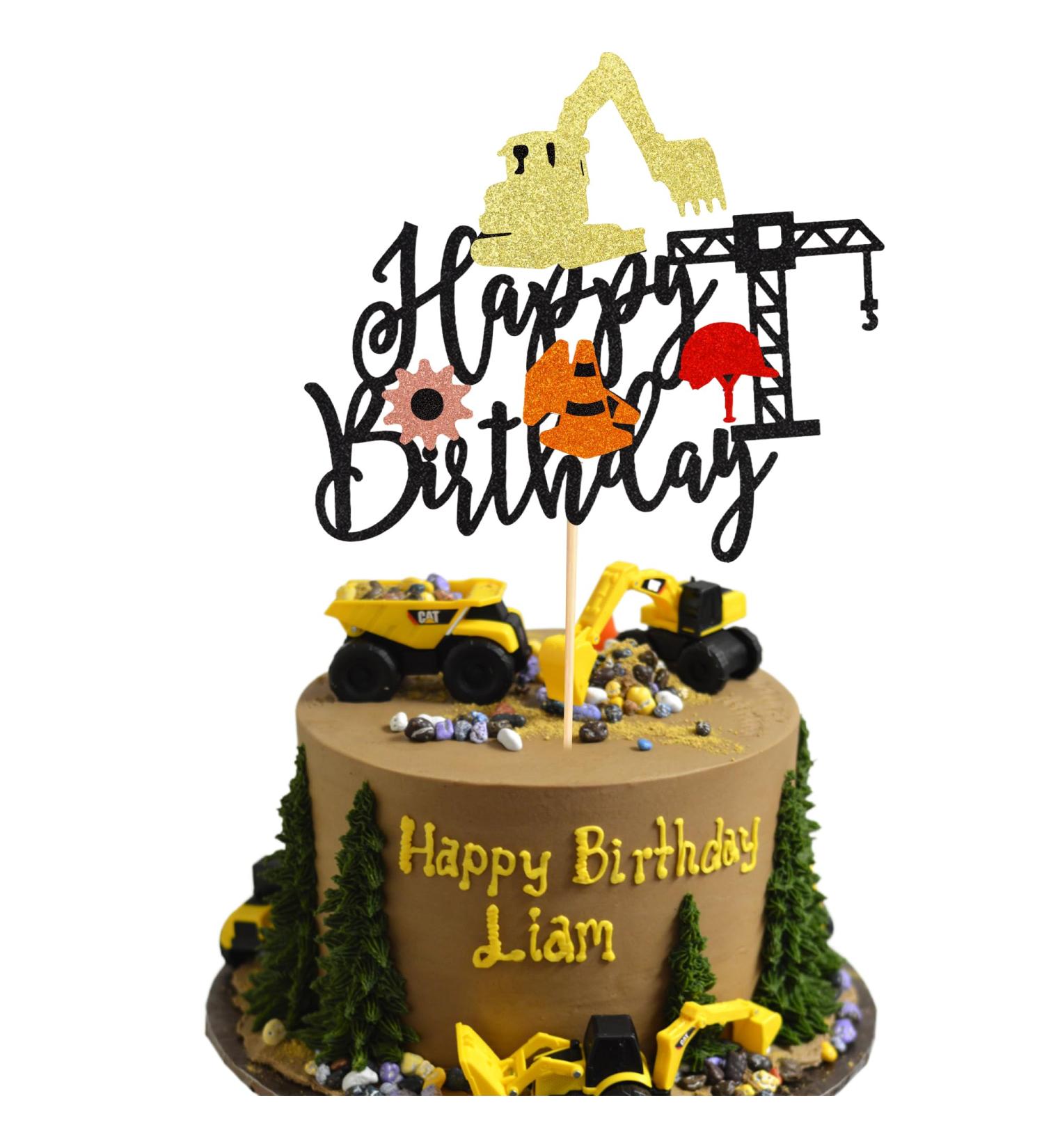 Arthsdite 1Pc Construction Happy Birthday Cake Topper Construction Cake Pick Dump Truck Excavator Tractor Cake Decorations for Construction Theme Baby Shower Kids Birthday Party Supplies - Black - Buy Online on GoSupps.com