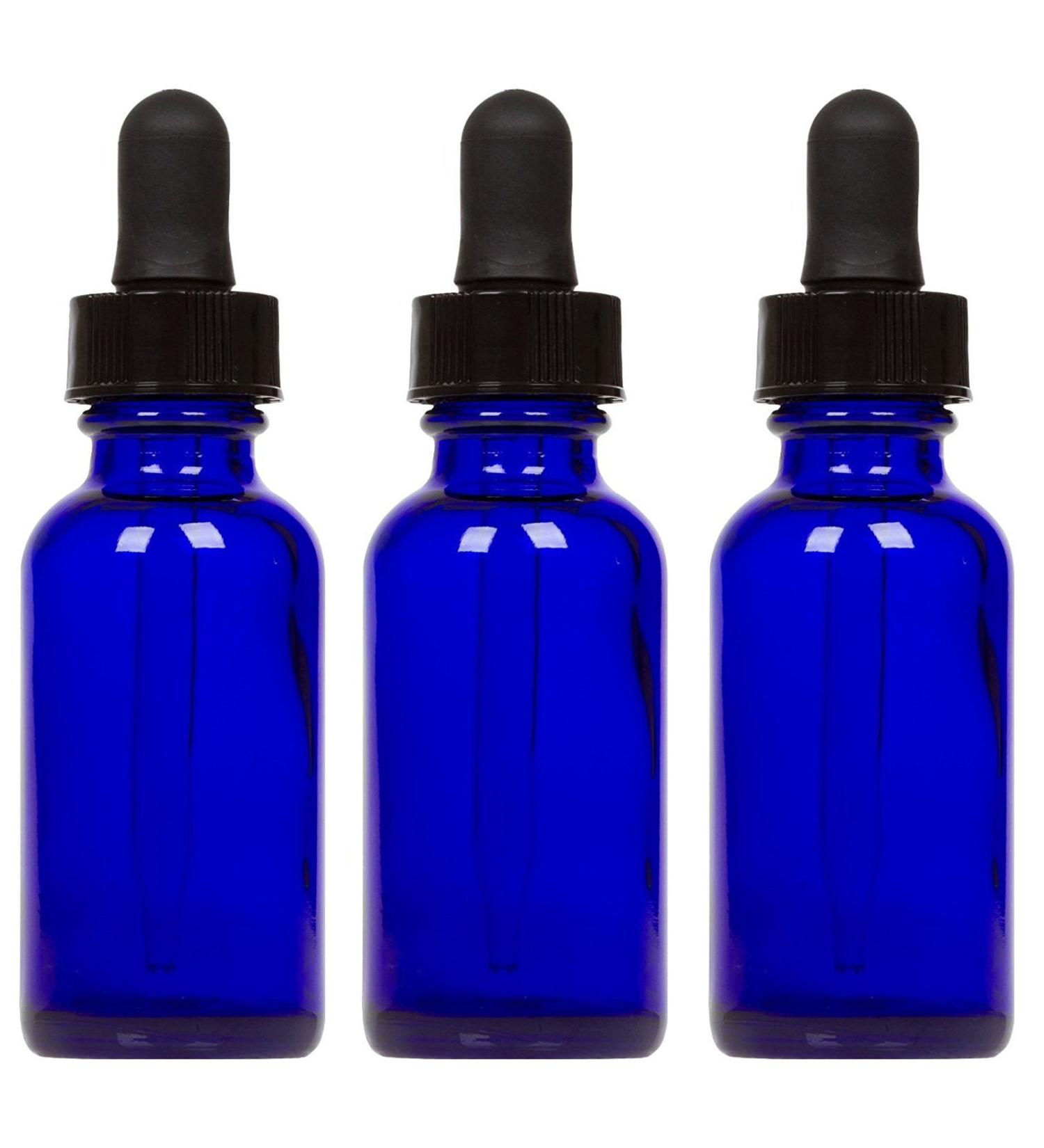 Cobalt Glass Bottles with Eye Droppers (1 oz 3 pk) - Perfect for Essential Oils, Colognes & Perfumes - Includes Blank Labels - Buy Online on GoSupps.com
