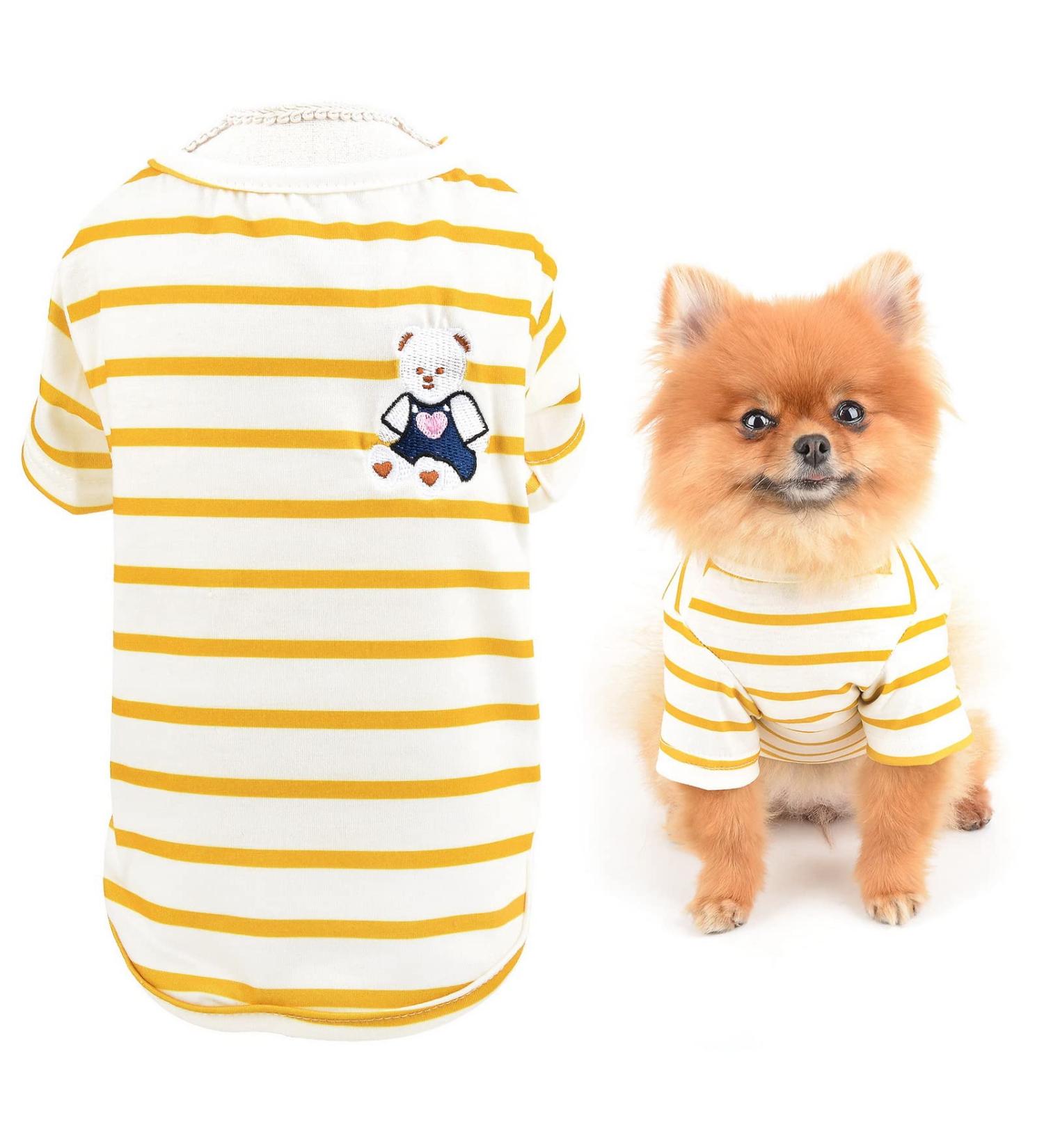 SMALLLEE_LUCKY_STORE Cute Bear Classic Striped T-shirt Puppy Tee Shirt for Small Medium Dog Cat Boy Girl Tank Top Vest Yorkie Chihuahua Pet Summer Clothes Yellow M M yellow - Buy Online on GoSupps.com