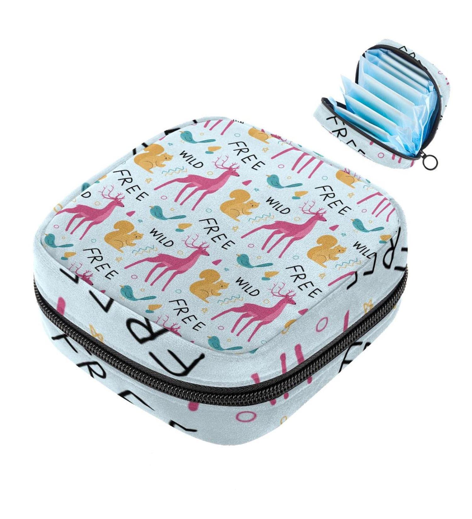 Rosa Deer Yellow Squirrel Portable Sanitary Napkin & Menstrual Cup Storage Bag - Zipper Pocket for Teen Girls & Women - Buy Online on GoSupps.com