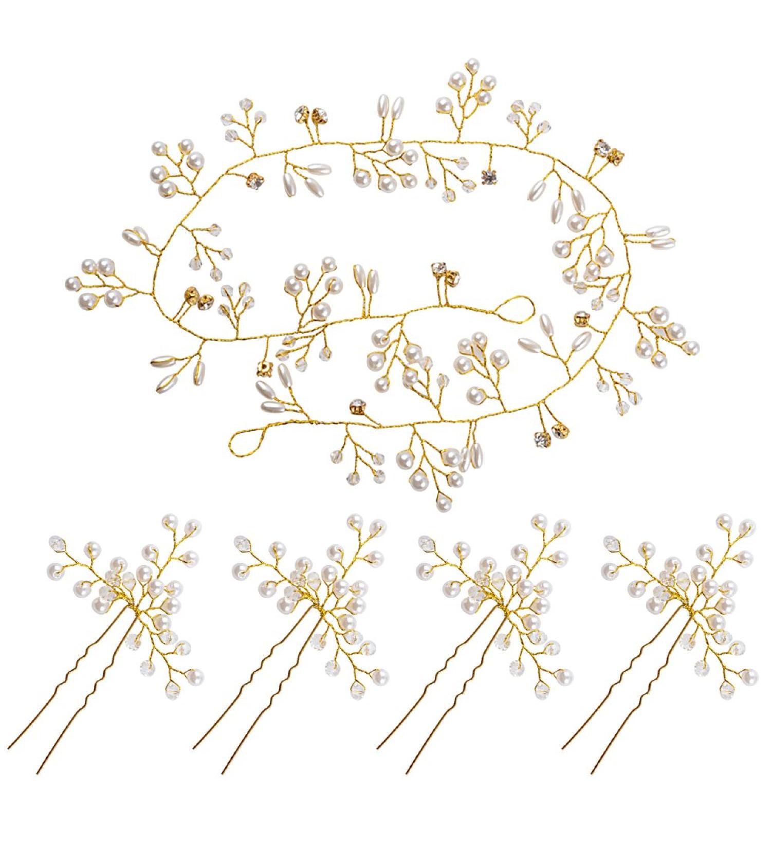 Elegant Bridal Headdress with Pearls & Crystals - Vintage Wedding Hair Accessories | Hair Wire & Hairband for Brides - Buy Online on GoSupps.com