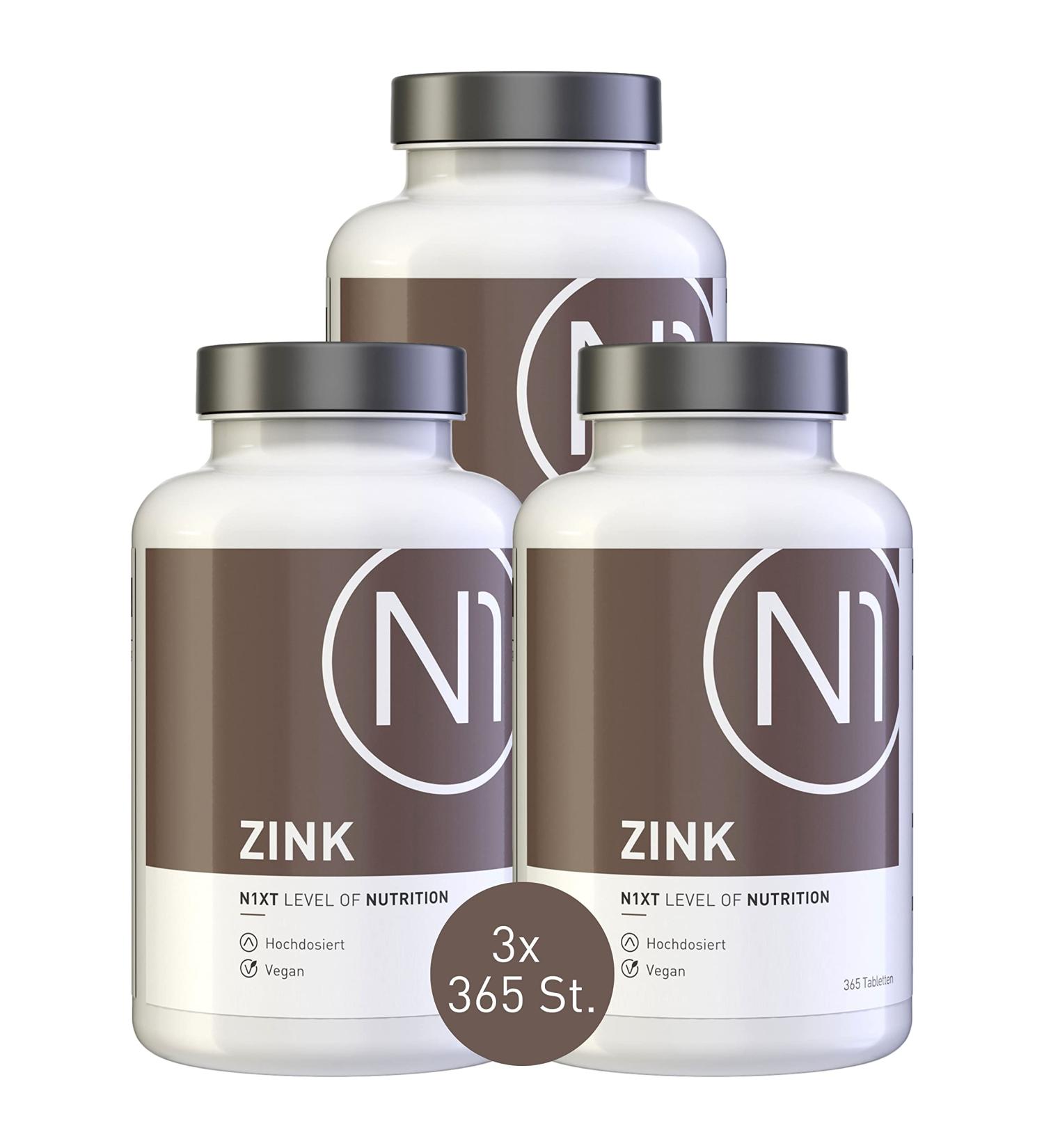 N1 Zinc Tablets 25mg - 3x365 Vegan High Dose for Immune Support - Annual Supply Best Bioavailability - 1095 Pieces (1 Pack) - Buy Online on GoSupps.com