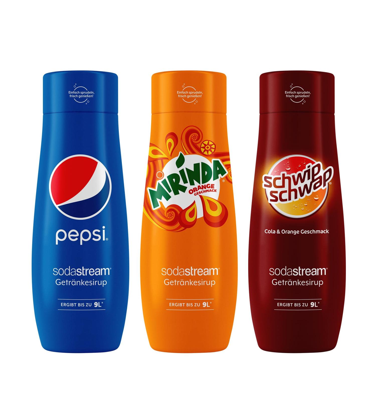 Buy SodaStream Syrup Bundle: Pepsi Mirinda & Schwip Schwap - 3x440ml for 9L Ready-to-Drink Beverages - Buy Online on GoSupps.com