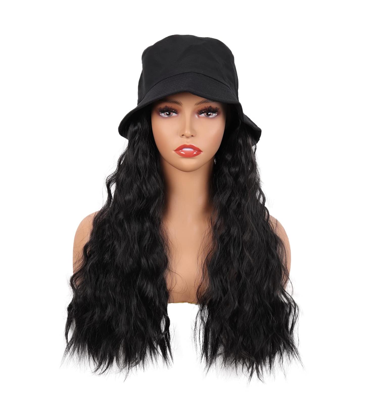 MapofBeauty 24 Inch Black Hat Wig - Long Wavy Curly Synthetic Daily Use Wig - Buy Online on GoSupps.com