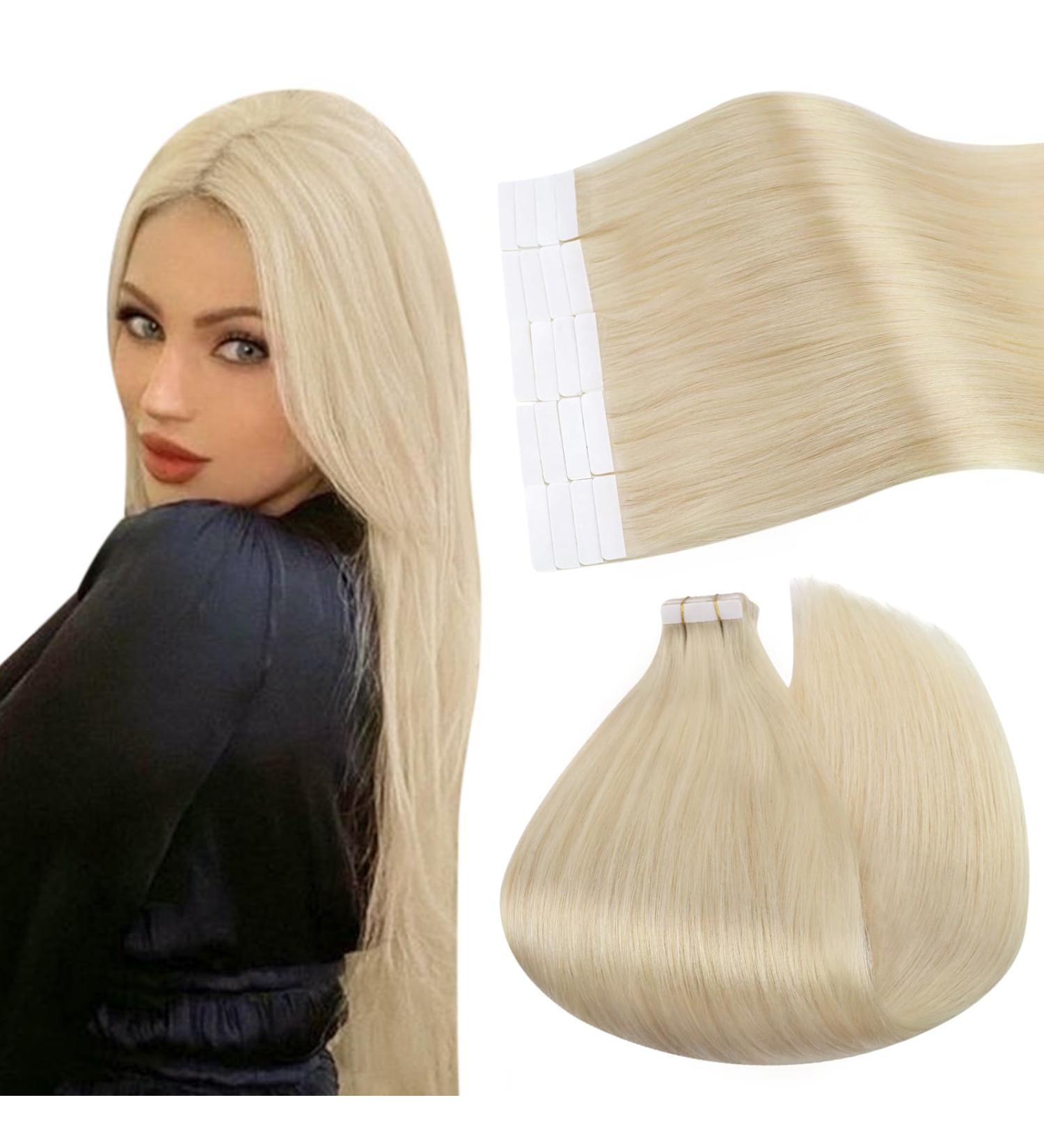 Ugeat 60cm Real Hair Tape Extensions - Blonde Invisible Adhesive 20 Pieces 50g - #60 - Buy Online on GoSupps.com